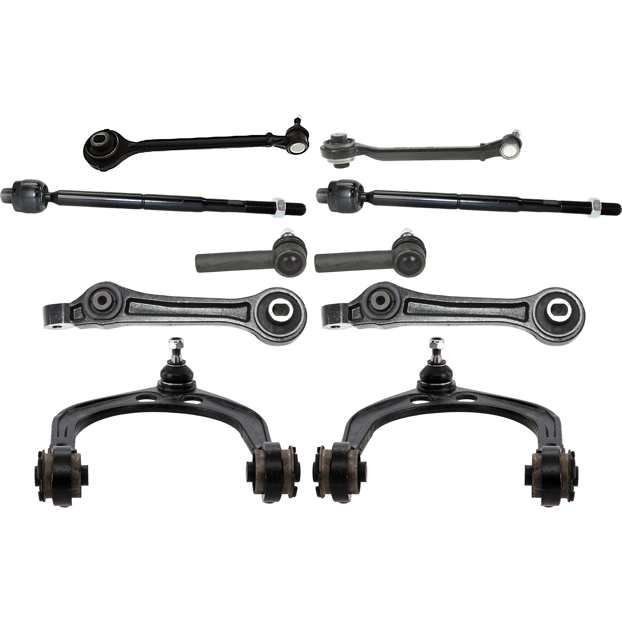 AM CHRYSLER 300-05-10 FRONT CONTROL ARM RH AND LH Upper and Lower Forward and Rearward 10 pc Kit with Tie Rod End SKU KIT 072324 C112 OEM 4782561AE 68002123AC 4782612