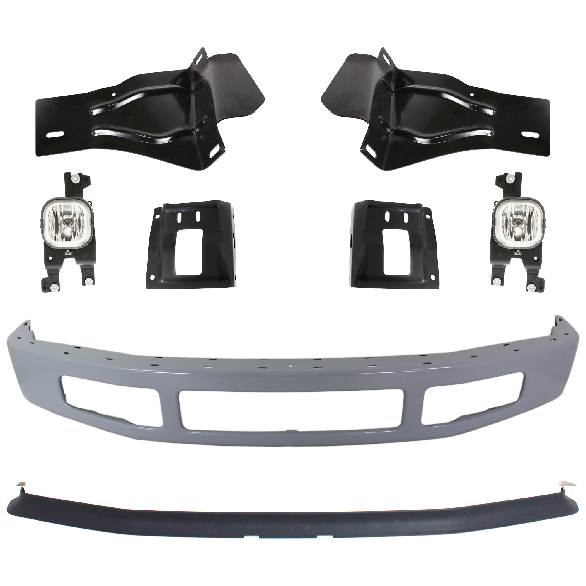 AM F 250 F 350 SUPER DUTY 08-10 FRONT BUMPER 7 pc kit Paint to Match w Valance Fog Light and Bumper Bracket SKU KIT 072324 C115 Partslink FO1002403 FO1066174 FO1067174 FO1066173 FO1067173 FO1093114 OEM 8C3Z17757CPTM 8C3Z17B837A 8C3Z