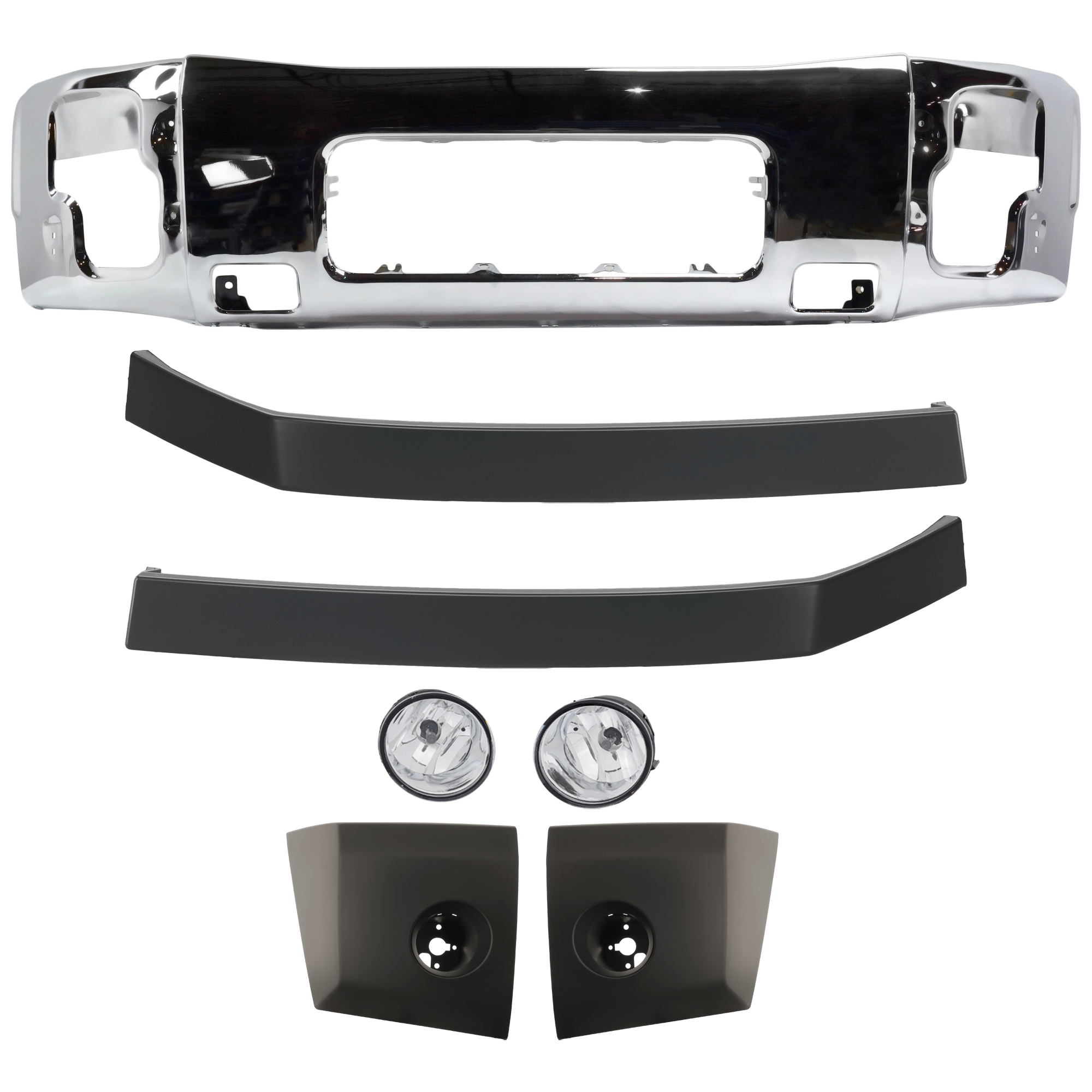 AM ARMADA 05-07 TITAN 04-07 FRONT BUMPER 6 pc. Kit w Bumper End Bumper Trim and Fog Light SKU KIT 072324 C127 Partslink NI1002136 NI1005147 NI1004147 NI1089106 NI1088106 NI2592119 NI2593119 OEM 62022ZR08A 620247S220-620257S2