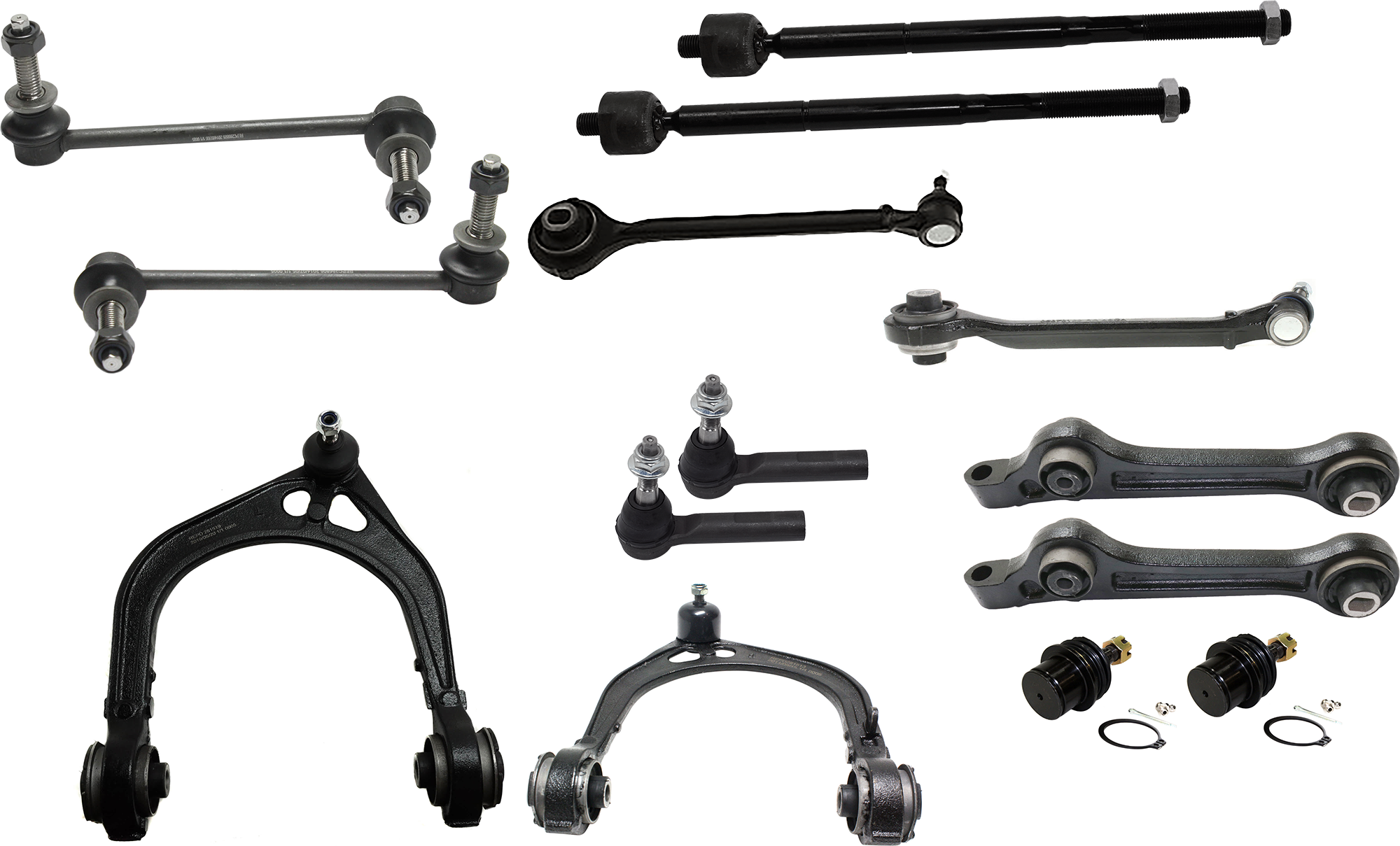 AM CHRYSLER 300-12-14 FRONT CONTROL ARM RH AND LH Upper and Lower Forward and Rearward 14 pc Kit with Ball Joint Sway Bar Link and Tie Rod End SKU KIT 072324 C12 OEM 4782612AC 4782612AD 5180606A