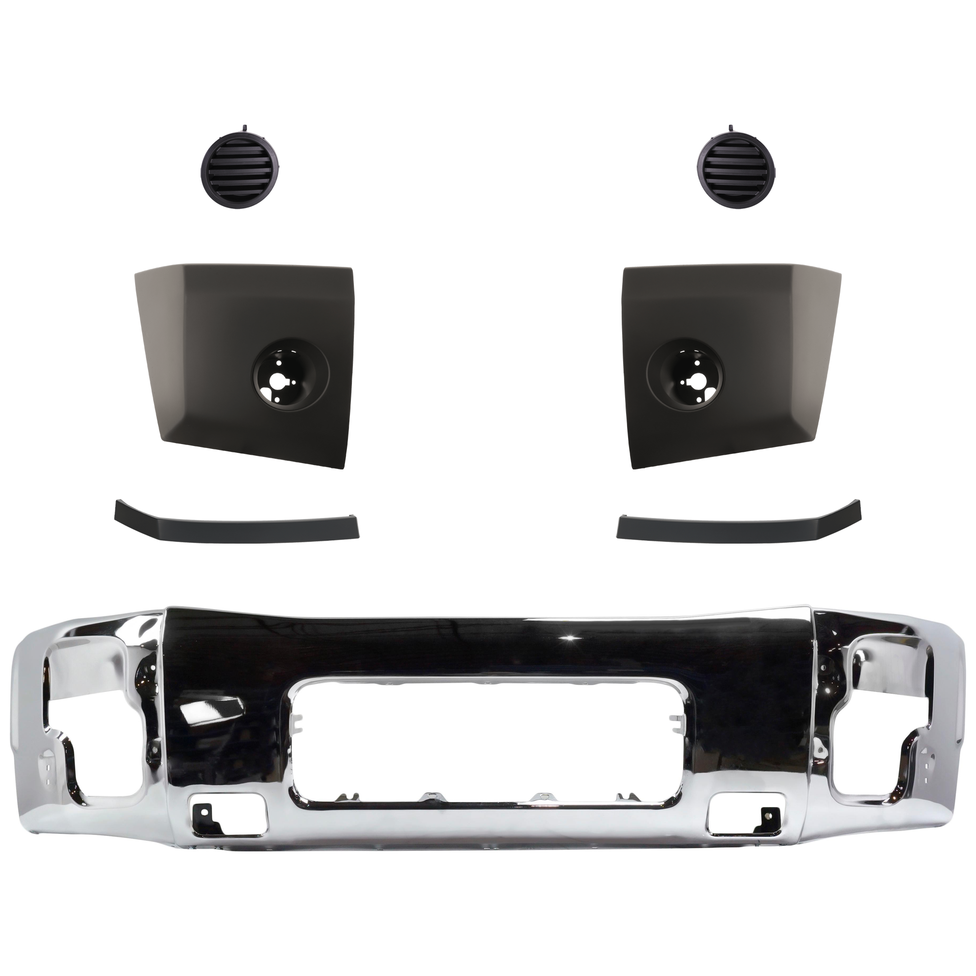 AM ARMADA 05-07 TITAN 04-07 FRONT BUMPER 6 pc. Kit w Bumper End Bumper Trim and Fog Light Cover SKU KIT 072324 C134 Partslink NI1002136 NI1005147 NI1004147 NI1089106 NI1088106 NI1039108 OEM 62022ZR08A 620247S220-620257S2