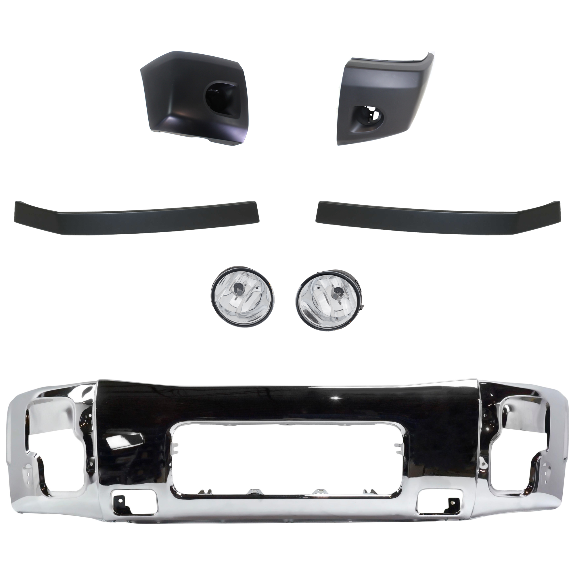 AM TITAN 08-15 FRONT BUMPER 6 pc. Kit w Bumper End Bumper Trim and Fog Light SKU KIT 072324 C136 Partslink NI1002136 NI1005148 NI1004148 NI1089106 NI1088106 NI2592119 NI2593119 OEM 62022ZR08A 62024ZR00A 62025ZR0