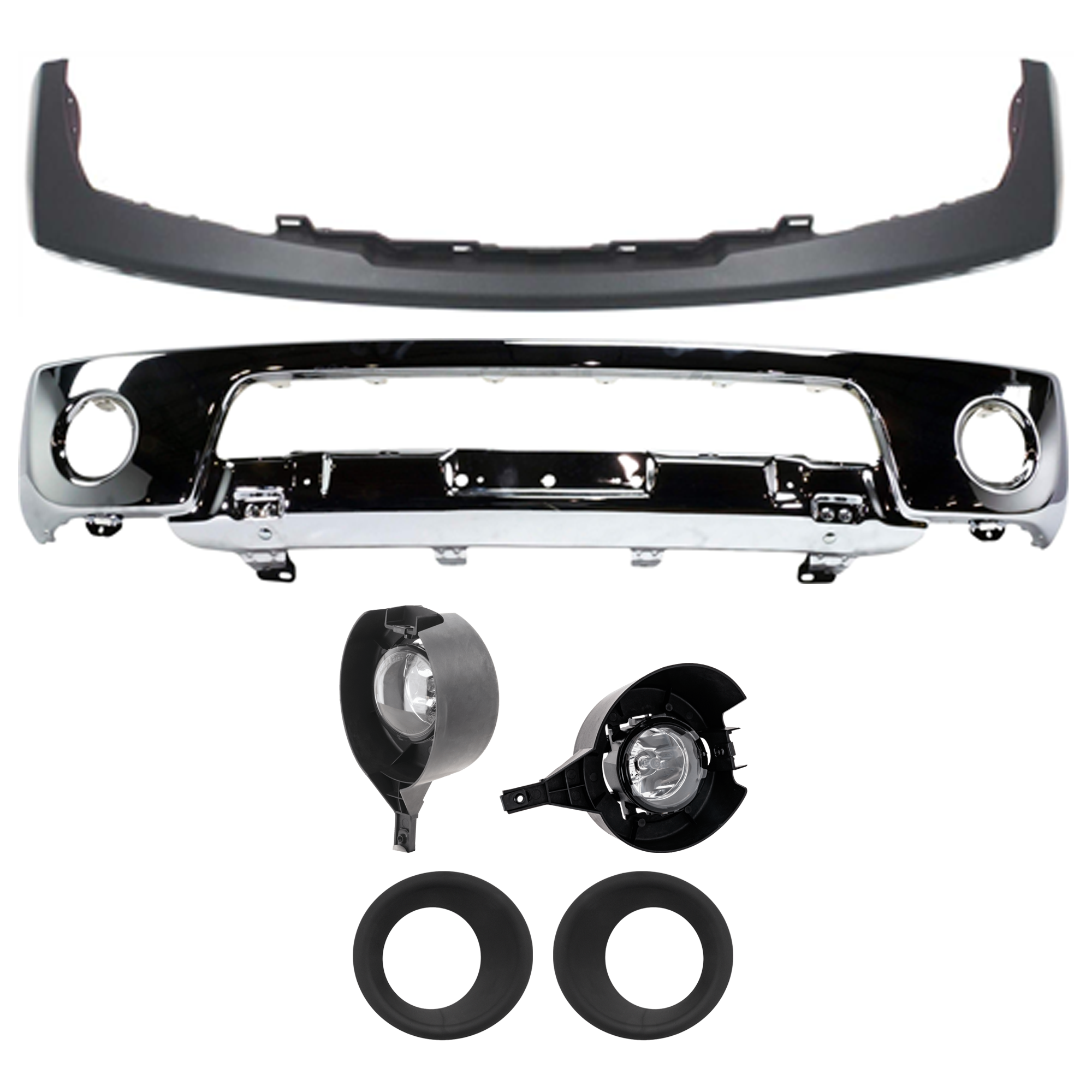 AM FRONTIER 05-08 FRONT BUMPER Lower 6 pc kit w Bumper Trim Fog Light Fog Light Trim SKU KIT 072324 C137 Partslink NI1002138 NI1000224 NI2592121 NI2593121 NI1039117 NI1038117 OEM 62014EA800-62025EA800-26155EA8