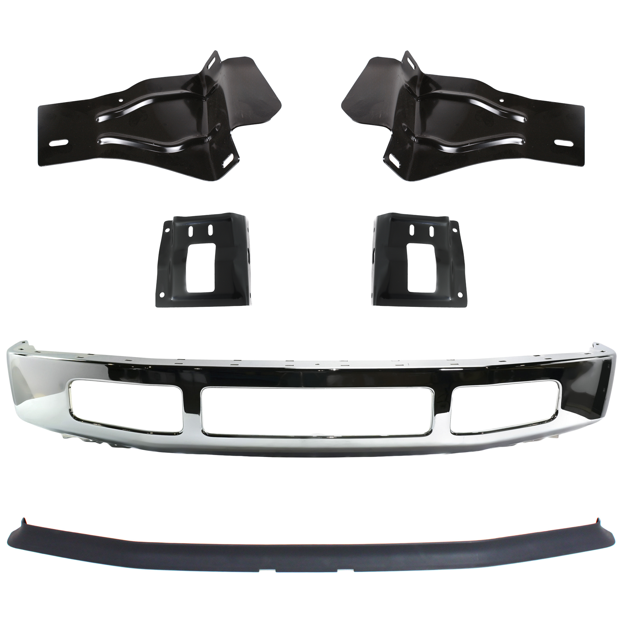 AM F 250 F 350 SUPER DUTY 08-10 FRONT BUMPER 6 pc kit Chrome w Valance and Bumper Bracket SKU KIT 072324 C155 Partslink FO1002406 FO1066174 FO1067174 FO1066173 FO1067173 FO1093114 OEM 8C3Z17757B 8C3Z17B837A 8C3Z17B