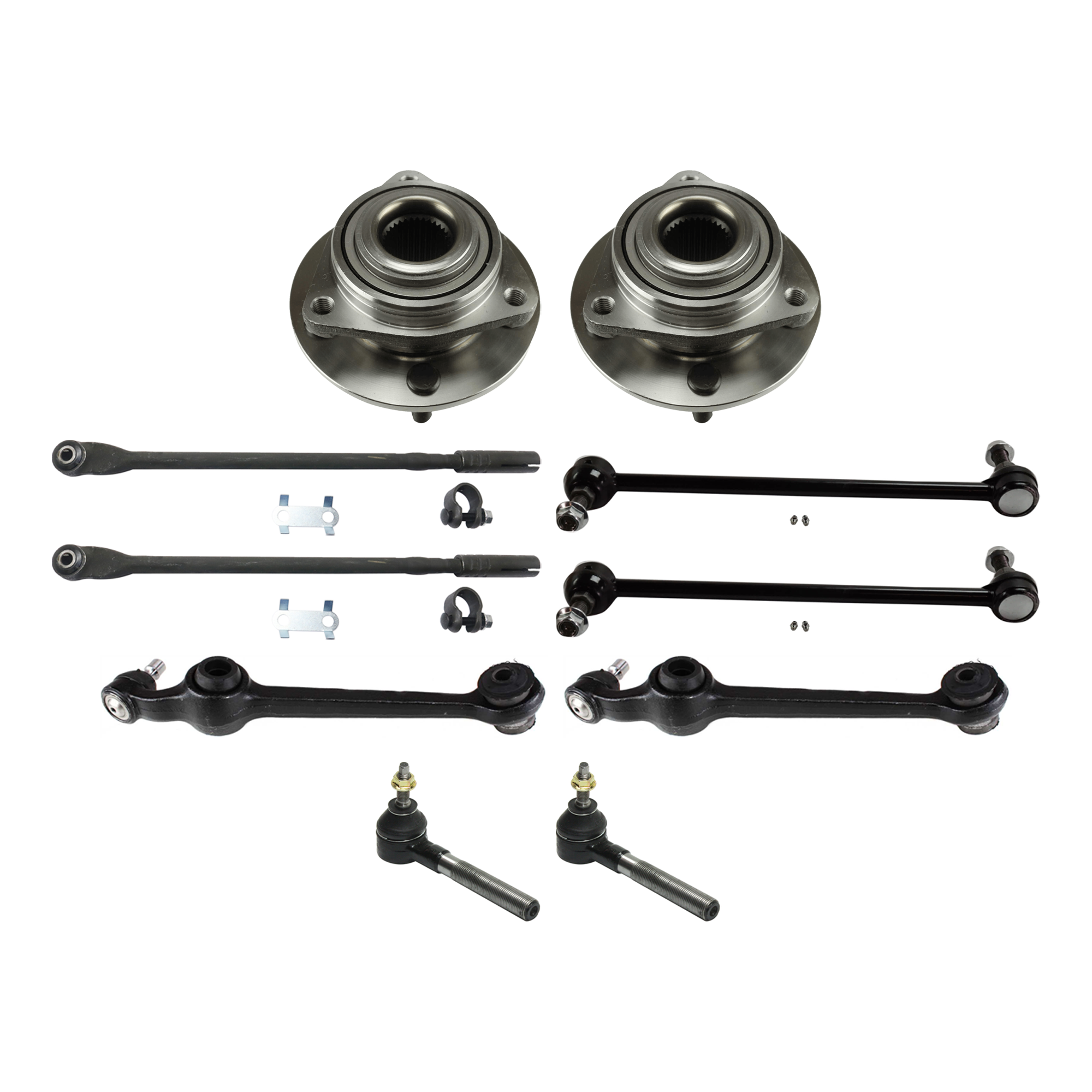 AM CONCANDDE INTREPID 93-04 FRONT AND REAR HUB ASSEMBLY RH AND LH 5 Studs 10 pc kit with Control Arm Sway Bar Link and Tie Rod End SKU KIT 072324 C159 OEM 4593450AA 4616402-4616403-1825