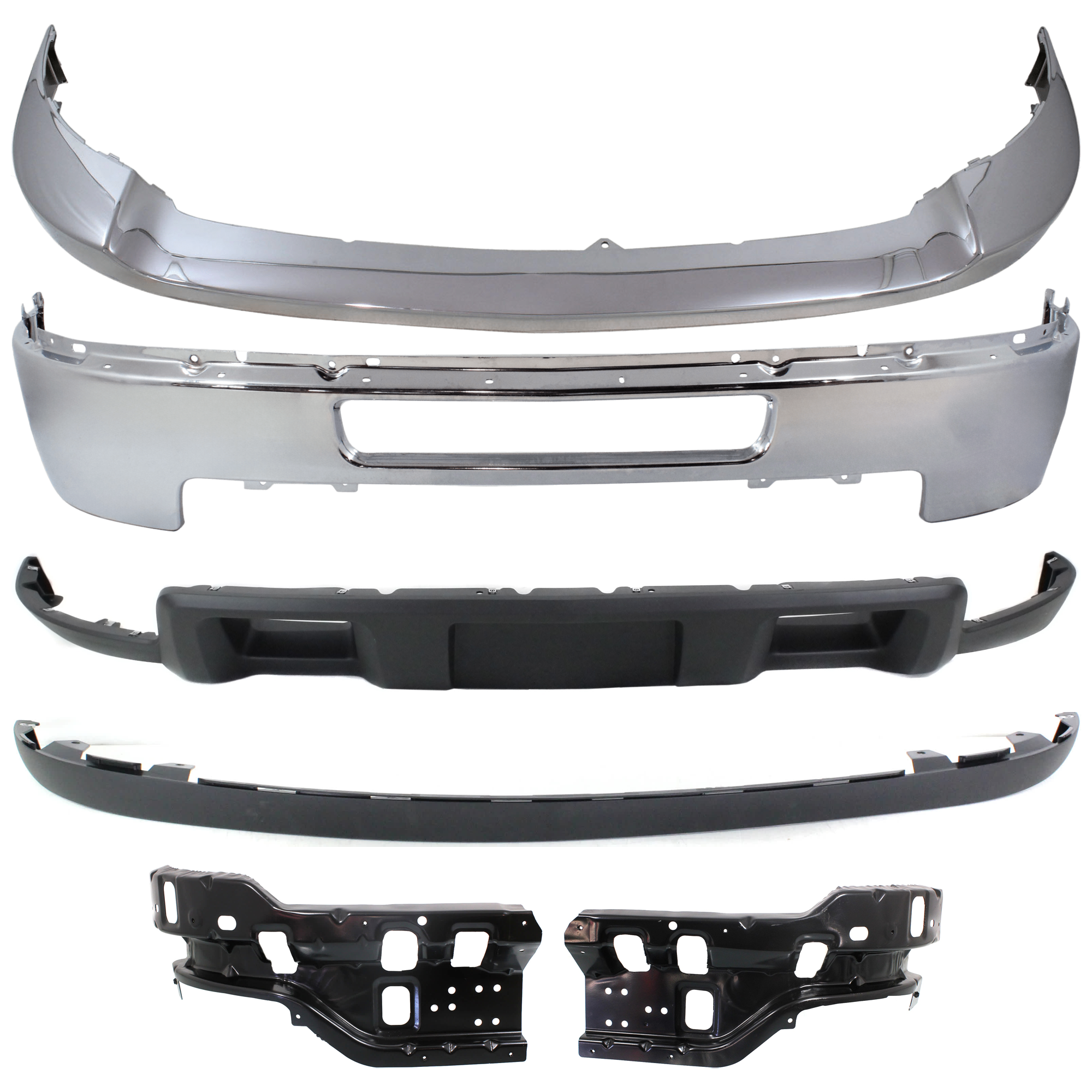 AM SILVERADO 2500-3500 HD 11-14 FRONT BUMPER 6 pc kit Chrome w Bumper Trim Valance and Bumper Bracket SKU KIT 072324 C204 Partslink GM1002838 GM1066193 GM1067193 GM1014106 GM1095195 GM1092213 OEM 25832522-25883351-25883350-258