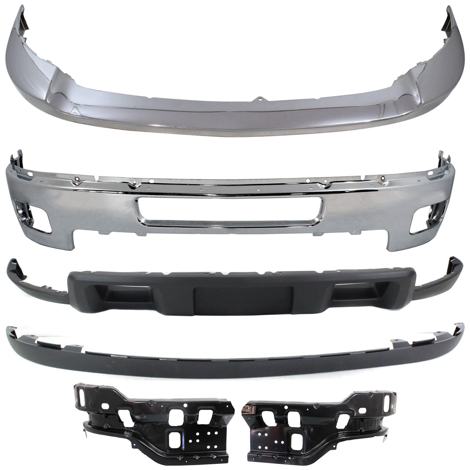 AM SILVERADO 2500-3500 HD 11-14 FRONT BUMPER 6 pc kit Chrome w Bumper Trim Valance and Bumper Bracket SKU KIT 072324 C205 Partslink GM1002837 GM1066193 GM1067193 GM1014106 GM1095195 GM1092213 OEM 25883349-25883351-25883350-258