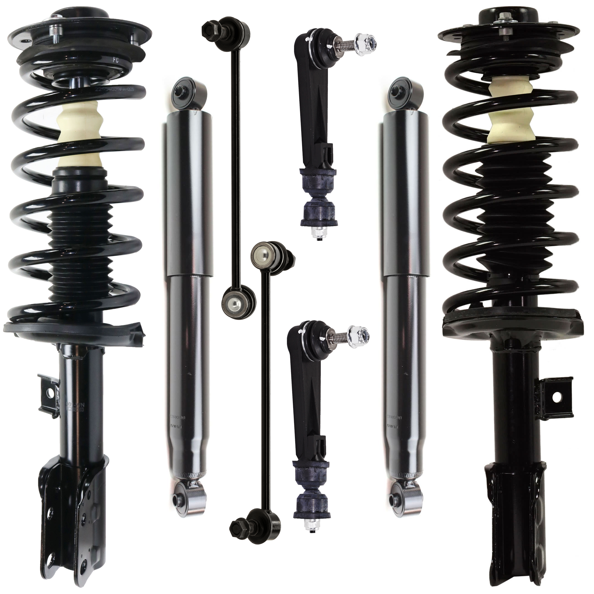 AM VUE 08-10 FRONT AND REAR SHOCK AND FULLY LOADED STRUT RH AND LH Gas Charged Twin tube 8 pc kit with Loaded Struts Shock Absorbers and Sway Bar Links SKU KIT 072324 C206 OEM 19177310-19179743-19207091-192
