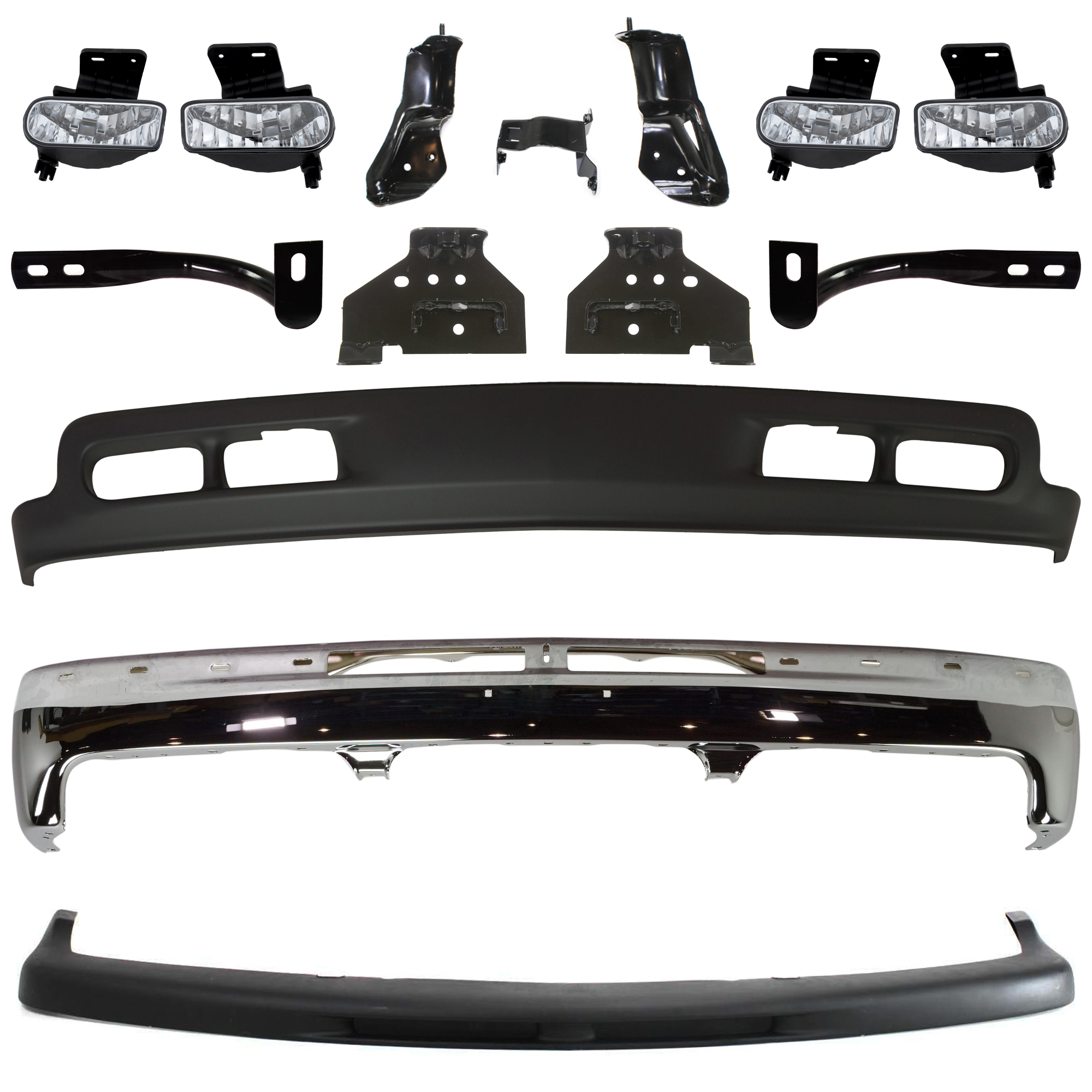 AM SILVERADO 1500-99-02 SUBURBAN 1500-00-03 TAHOE 00-06 FRONT BUMPER Chrome SKU KIT 072324 C22 Partslink GM1002376 GM1067129 GM1066129 GM1066131 GM1067131 GM1061102 GM1051103 GM2593113 GM2592113 GM1092167 OEM 12336026-15705658-15705657-124
