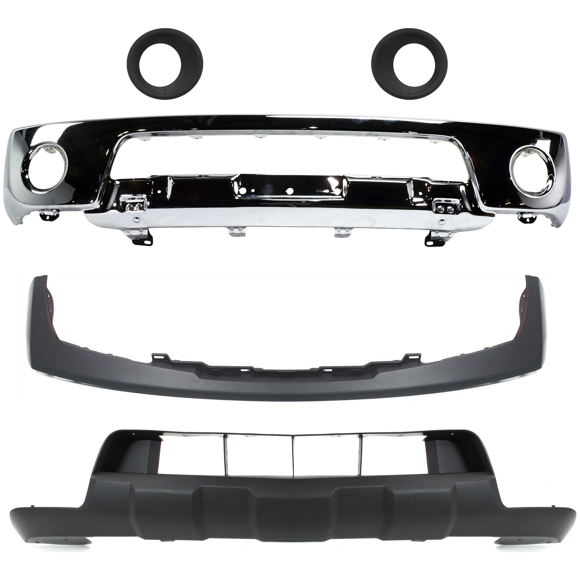 AM FRONTIER 05-08 FRONT BUMPER Lower Chrome 5 pc kit w Valance and Fog Light Trim SKU KIT 072324 C247 Partslink NI1002138 NI1000224 NI1039117 NI1038117 NI1015100 OEM 62014EA800-62025EA800-62256EA8