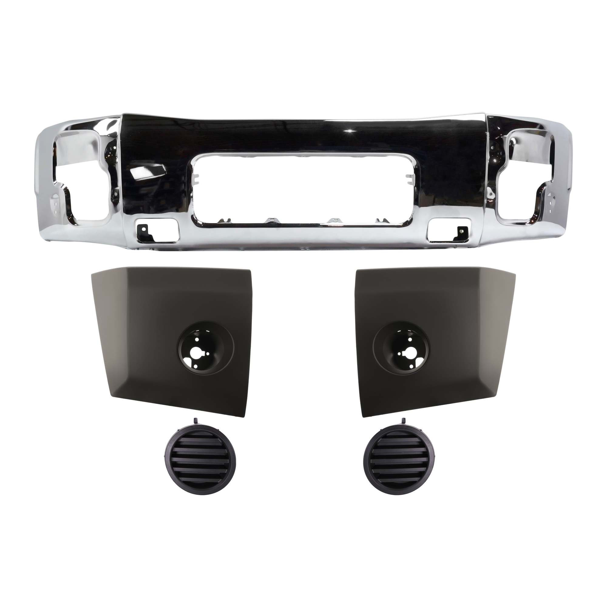 AM ARMADA 05-07 TITAN 04-07 FRONT BUMPER 5 pc. Kit w Bumper End and Fog Light Cover SKU KIT 072324 C249 Partslink NI1002136 NI1005147 NI1004147 NI1039108 NI1038108 OEM 62022ZR08A 620247S220-620257S2