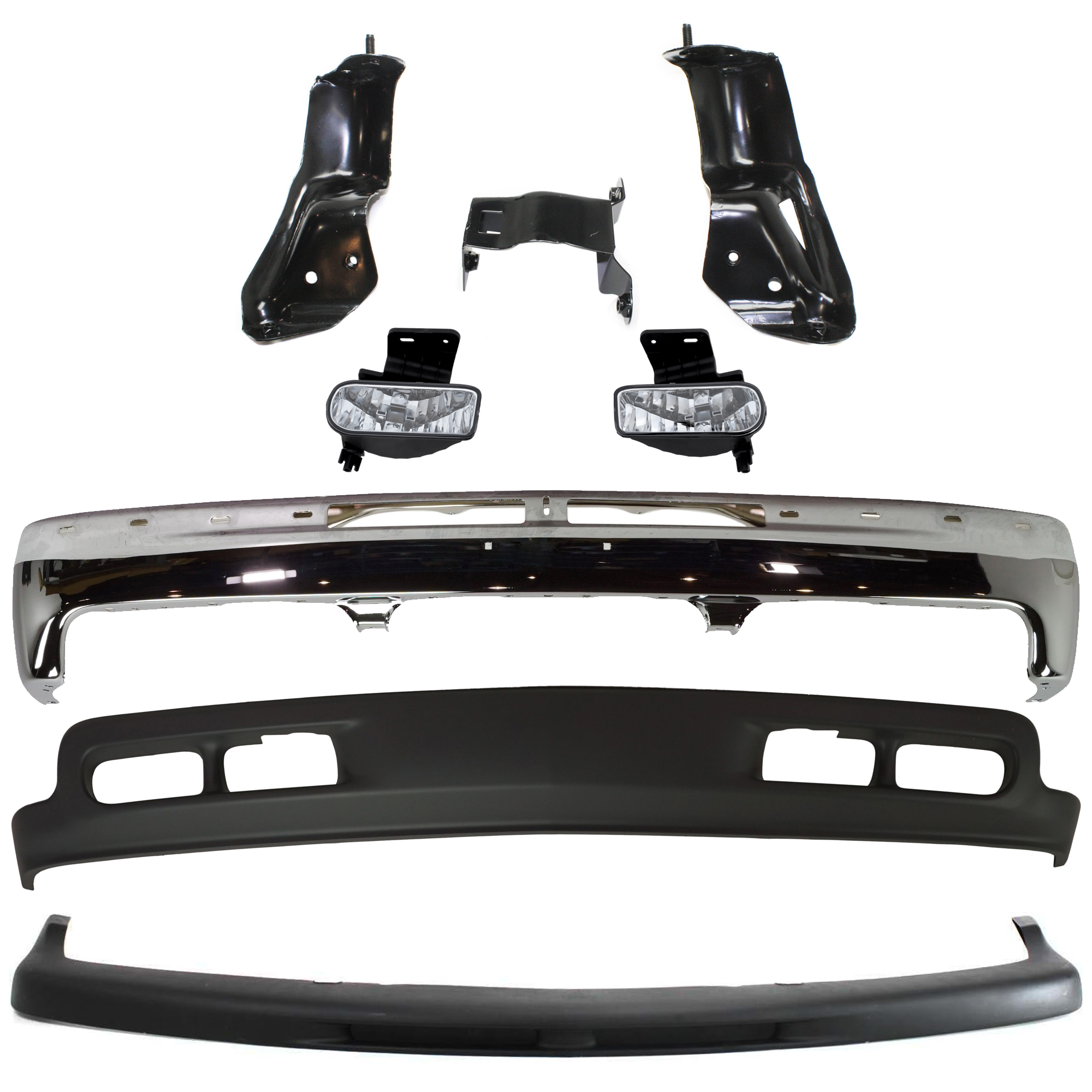 AM SILVERADO 1500-99-02 SUBURBAN 1500-00-04 TAHOE 00-06 FRONT BUMPER Chrome SKU KIT 072324 C265 Partslink GM1002376 GM1061102 GM1051103 GM2593113 GM2592113 GM1092167 OEM 12336026 Performance 15050703