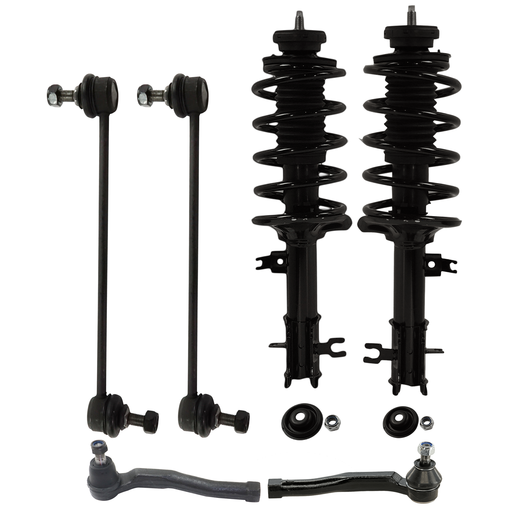 AM AVEO 04-11 AVEO5-07-11 FRONT FULLY LOADED STRUT RH AND LH Gas Charged Twin tube 6 pc Kit with Sway Bar Link and Tie Rod End SKU KIT 072324 C266 OEM 816645-817351-78A11404-2701539