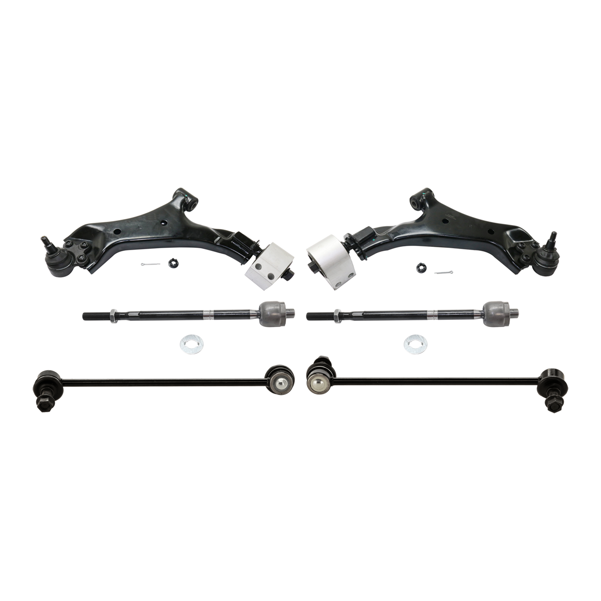 AM EQUINOX TERRAIN 10-17 FRONT CONTROL ARM RH AND LH Lower 6 pc kit with Sway Bar Link and Tie Rod End SKU KIT 072324 C267 OEM 209-457-792-094-578-000-000-000-000