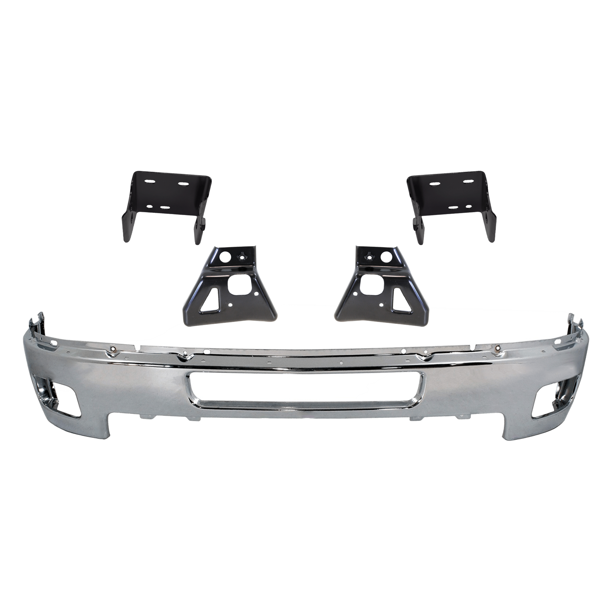 AM SILVERADO 2500-3500 HD 11-14 FRONT BUMPER 5 pc kit Chrome w Bumper Bracket SKU KIT 072324 C291 Partslink GM1002837 GM1063101 GM1062101 GM1063100 GM1062100 OEM 25883349-25883348-25883347-258