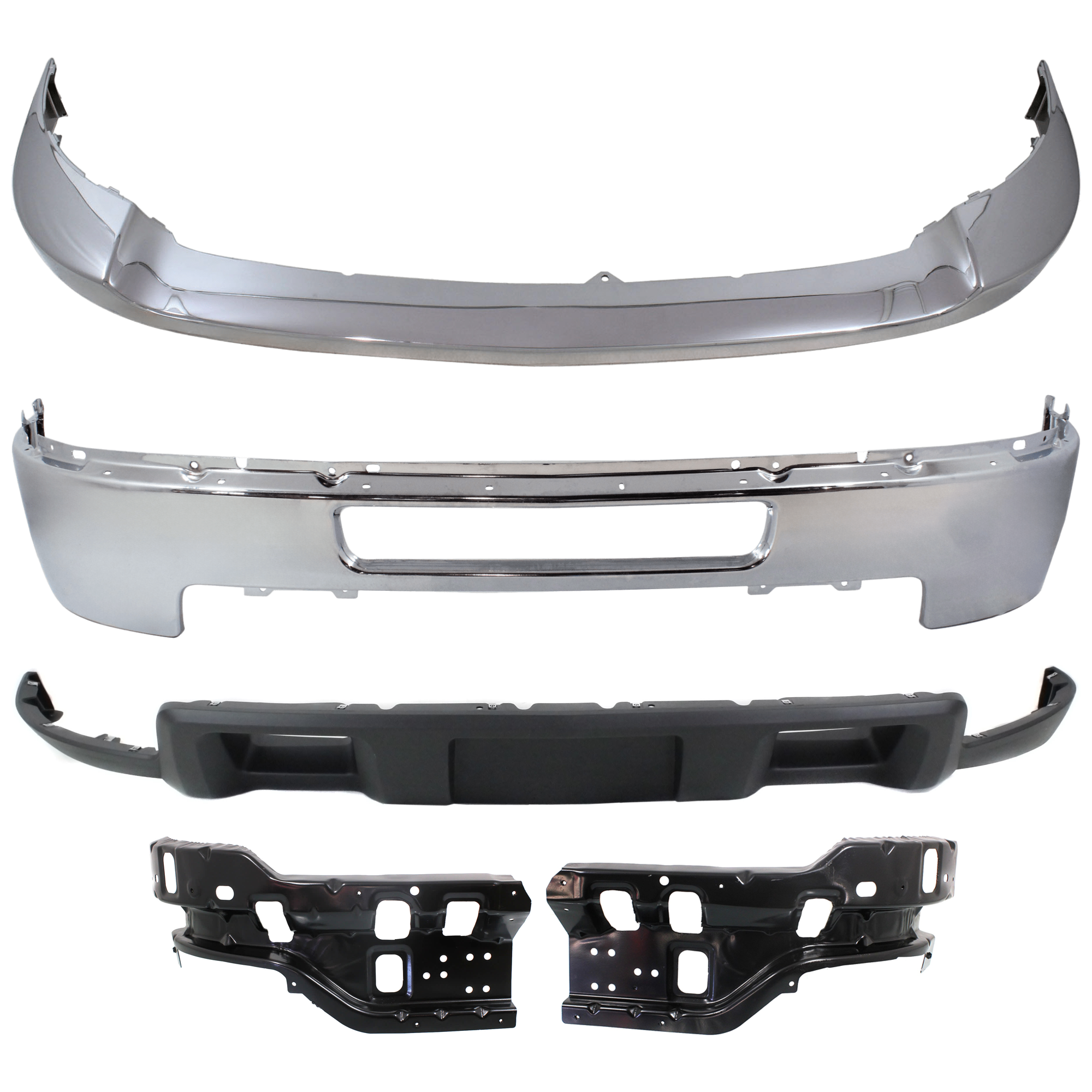 AM SILVERADO 2500-3500 HD 11-14 FRONT BUMPER 5 pc kit Chrome w Bumper Trim Valance and Bumper Bracket SKU KIT 072324 C292 Partslink GM1002838 GM1066193 GM1067193 GM1014106 GM1092213 OEM 25832522-25883351-25883350-258