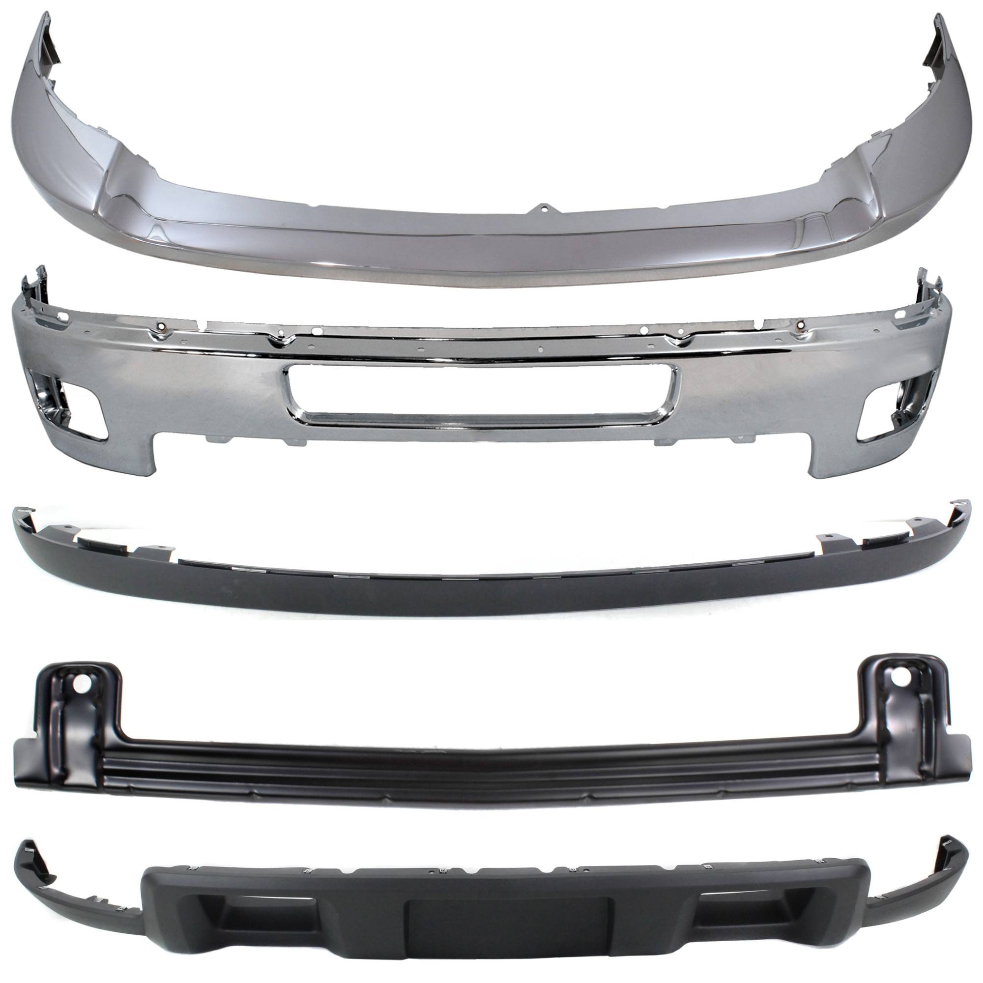 AM SILVERADO 2500-3500 HD 11-14 FRONT BUMPER 5 pc kit Chrome w Bumper Trim Valance and Bumper Reinforcement SKU KIT 072324 C294 Partslink GM1002837 GM1006676 GM1014106 GM1095195 GM1092213 OEM 25883349-25996794-25883355-208