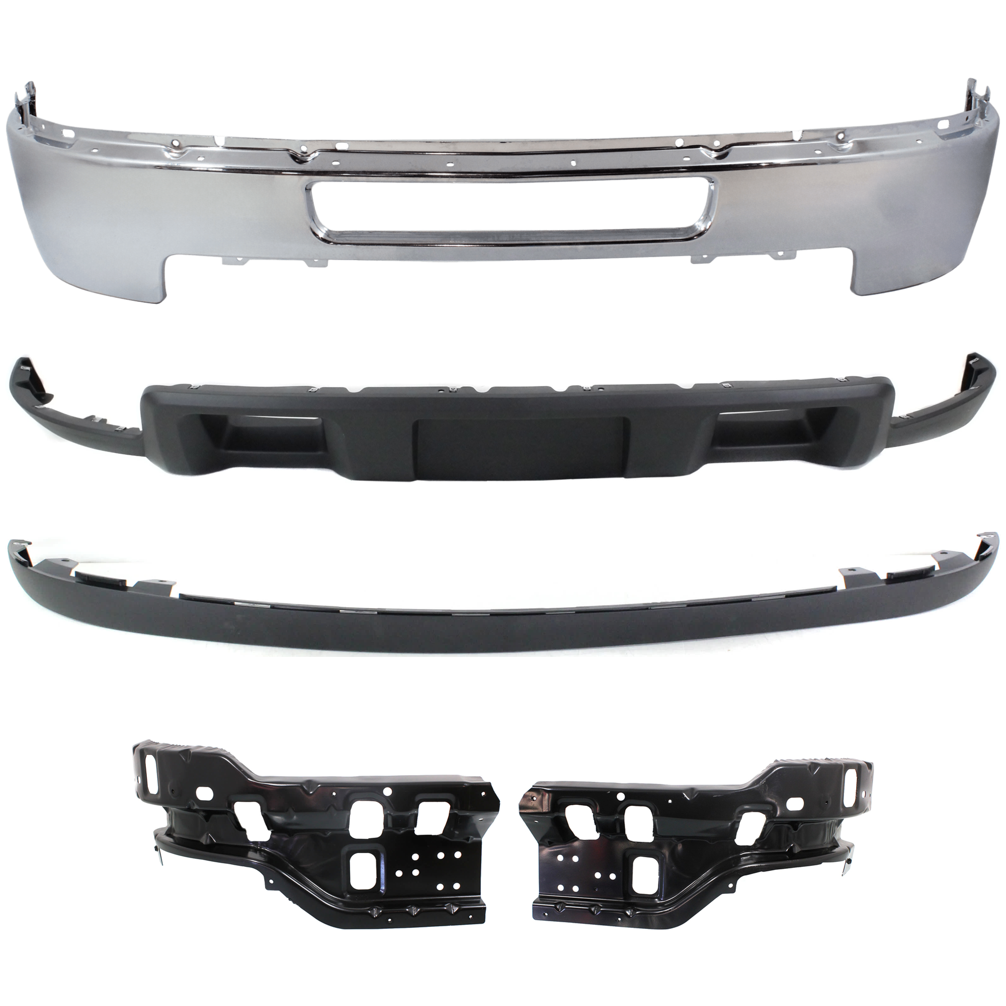 AM SILVERADO 2500-3500 HD 11-14 FRONT BUMPER 5 pc kit Chrome w Valance and Bumper Bracket SKU KIT 072324 C295 Partslink GM1002838 GM1066193 GM1067193 GM1095195 GM1092213 OEM 25832522-25883351-25883350-208