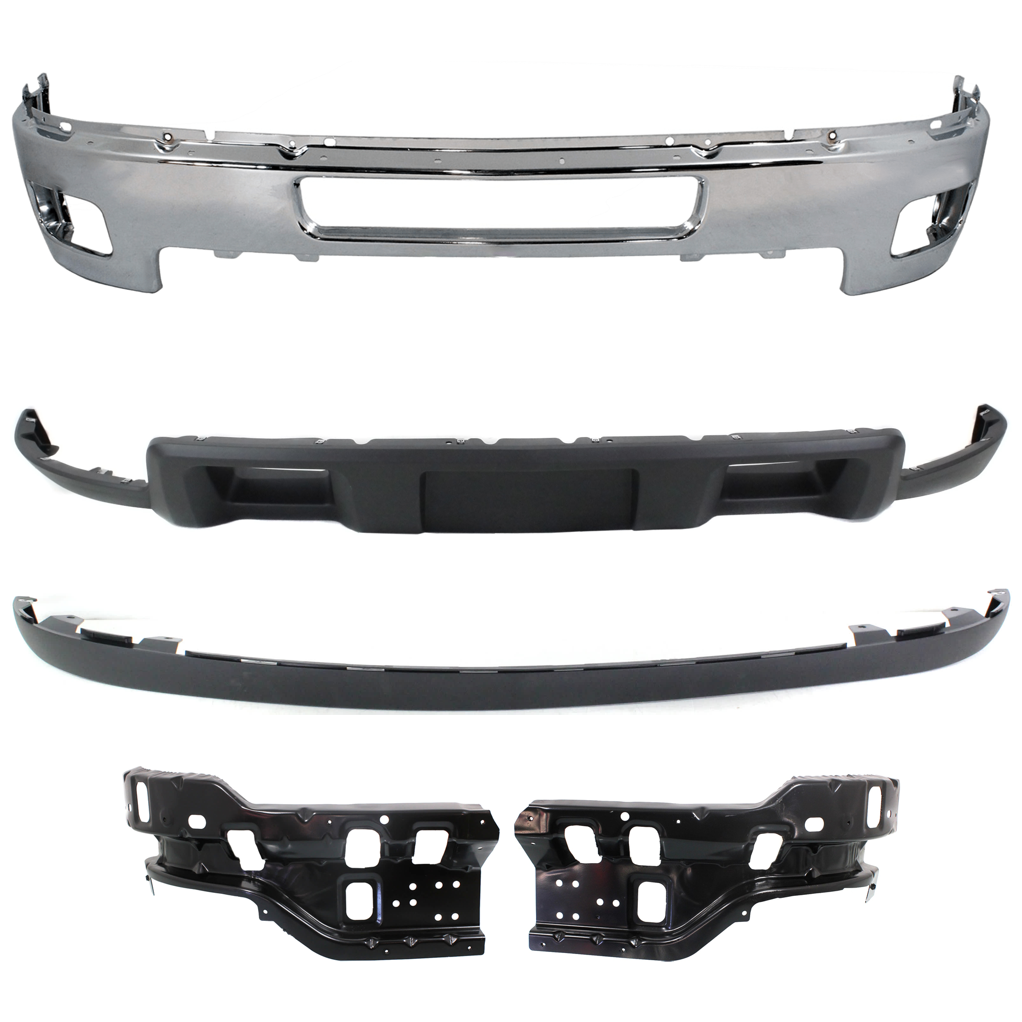AM SILVERADO 2500-3500 HD 11-14 FRONT BUMPER 5 pc kit Chrome w Valance and Bumper Bracket SKU KIT 072324 C296 Partslink GM1002837 GM1066193 GM1067193 GM1095195 GM1092213 OEM 25883349-25883351-25883350-208