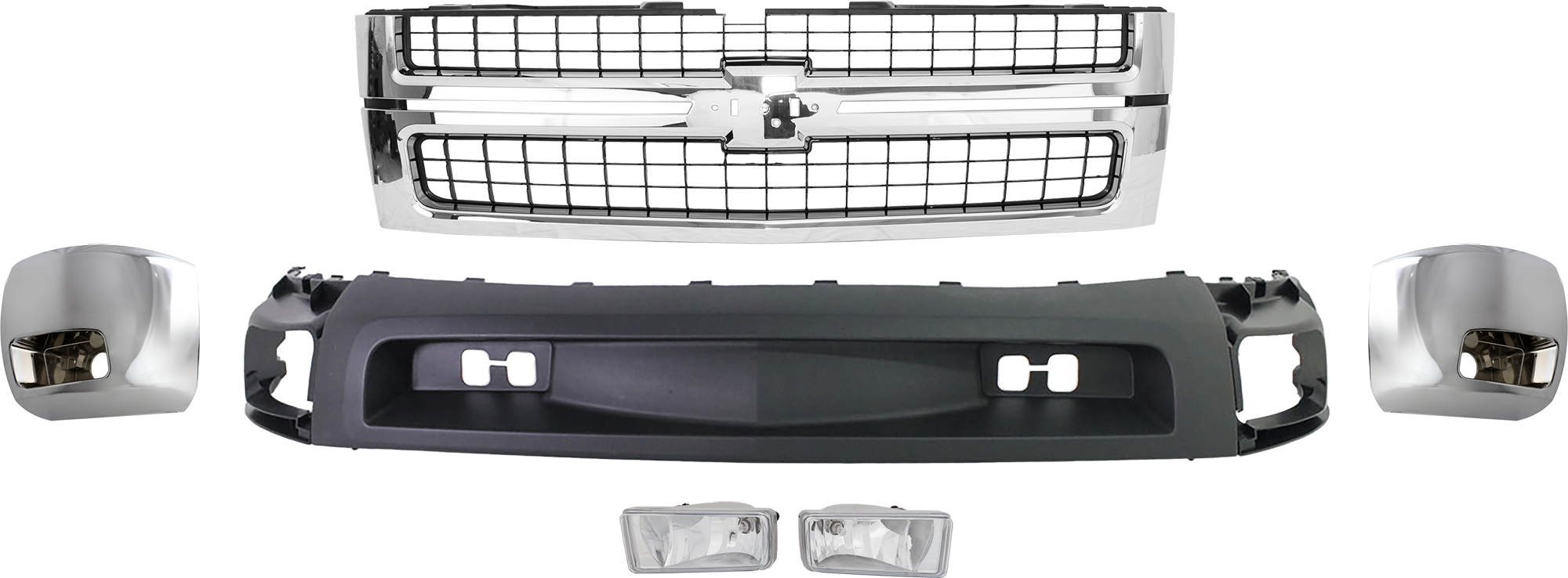 AM SILVERADO 2500 HD 3500 HD 07-10 GRILLE 6 pc Kit Plastic Chrome Shell Black Insert Excludes 2007 Classic SKU KIT 072324 C298 Partslink GM1200608 GM1016108 GM1017108 GM2593160 GM2592160 GM1092202 OEM 25825521-15839251-15839252-228