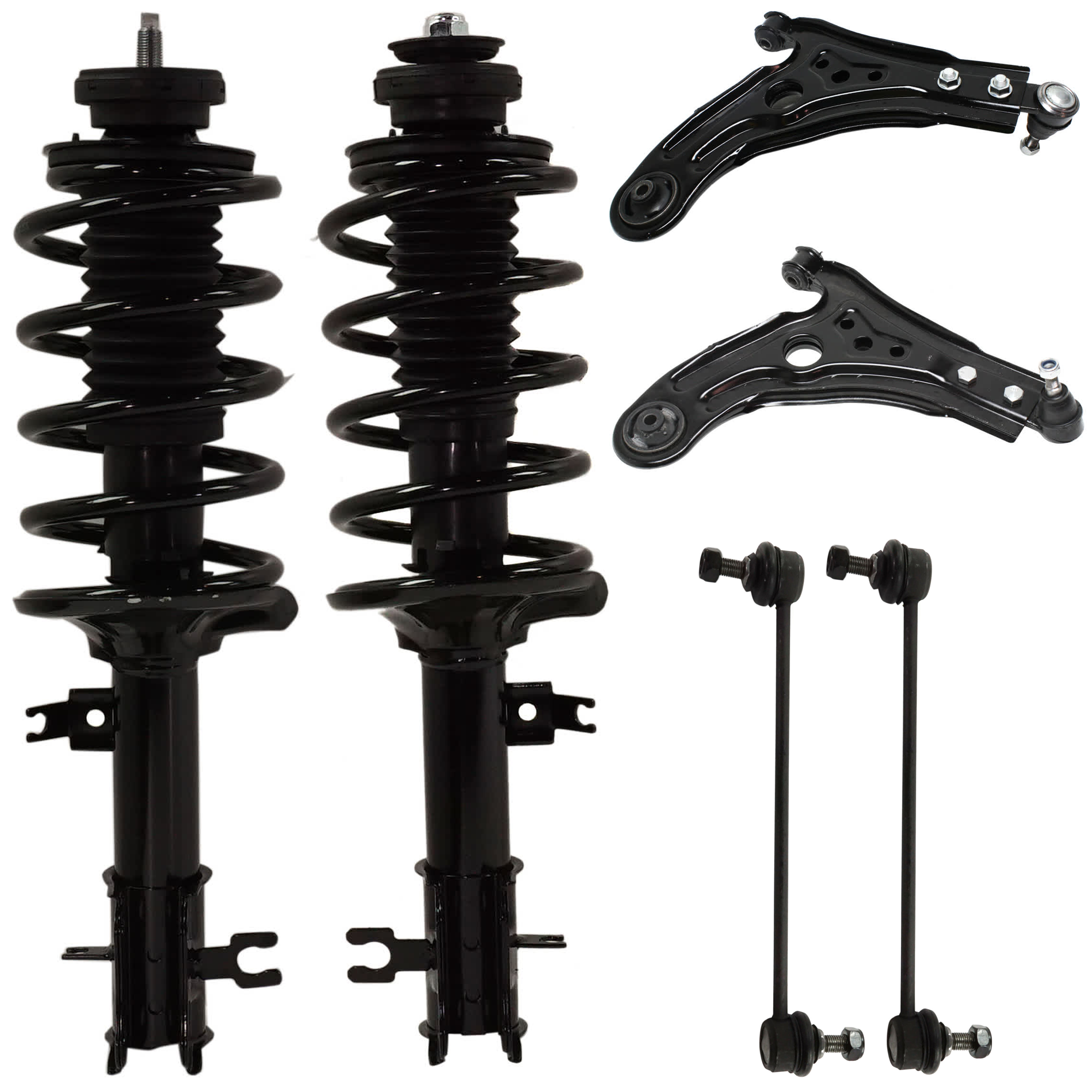 AM AVEO 04-11 AVEO5-07-11 FRONT FULLY LOADED STRUT RH AND LH Gas Charged Twin tube 6 pc Kit with Control Arm and Sway Bar Link SKU KIT 072324 C300 OEM 816645-817351-78A11404-2701539