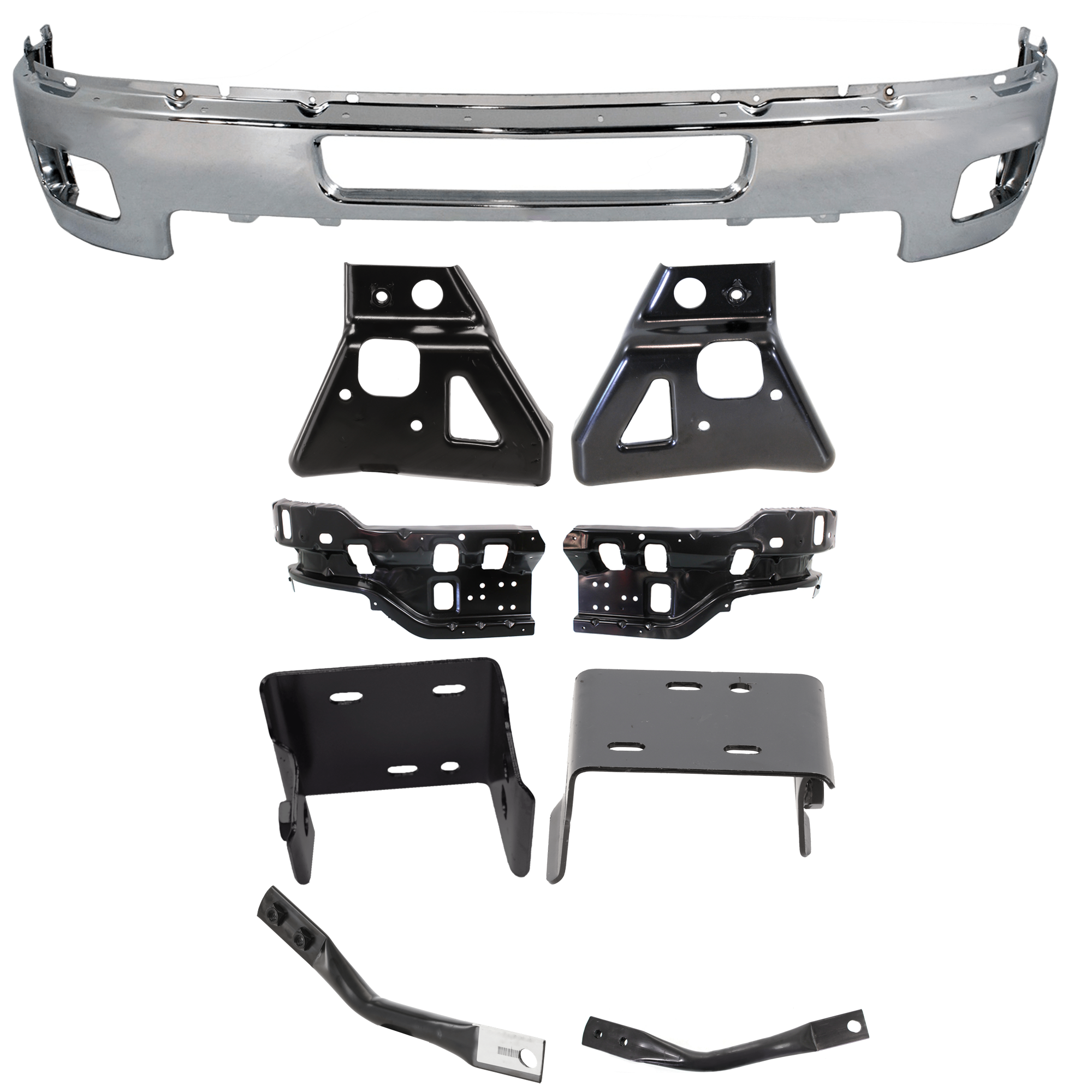AM SILVERADO 2500-3500 HD 11-14 FRONT BUMPER 9 pc kit Chrome w Bumper Bracket SKU KIT 072324 C30 Partslink GM1002837 GM1063106 GM1062106 GM1063101 GM1062101 GM1063100 GM1062100 GM1066193 GM1067193 OEM 25883349-25848059-25848058-258