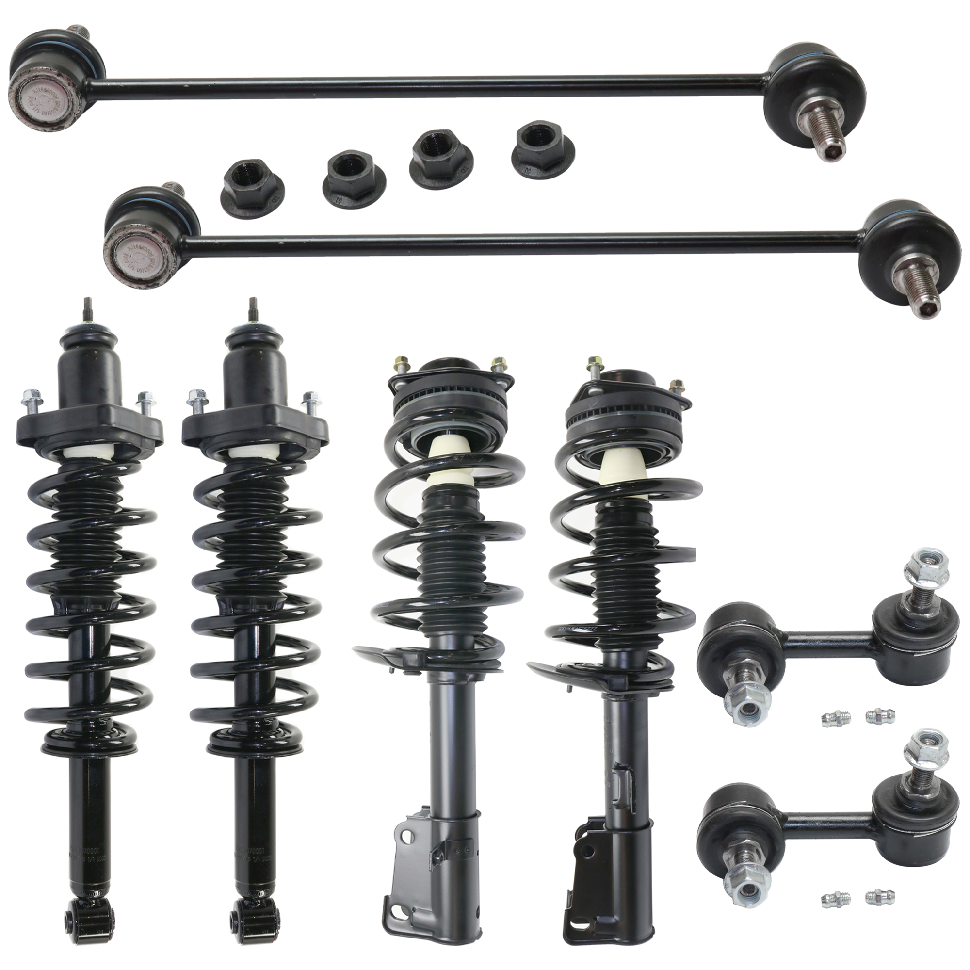 AM AVENGER 08-14 CHRYSLER 200-11-14 FRONT AND REAR LOADED STRUT RH AND LH 8 pc kit Gas Charged Twin tube with Sway Bar Link SKU KIT 072324 C336 OEM 4766048AB 4766048AC 4766049AC