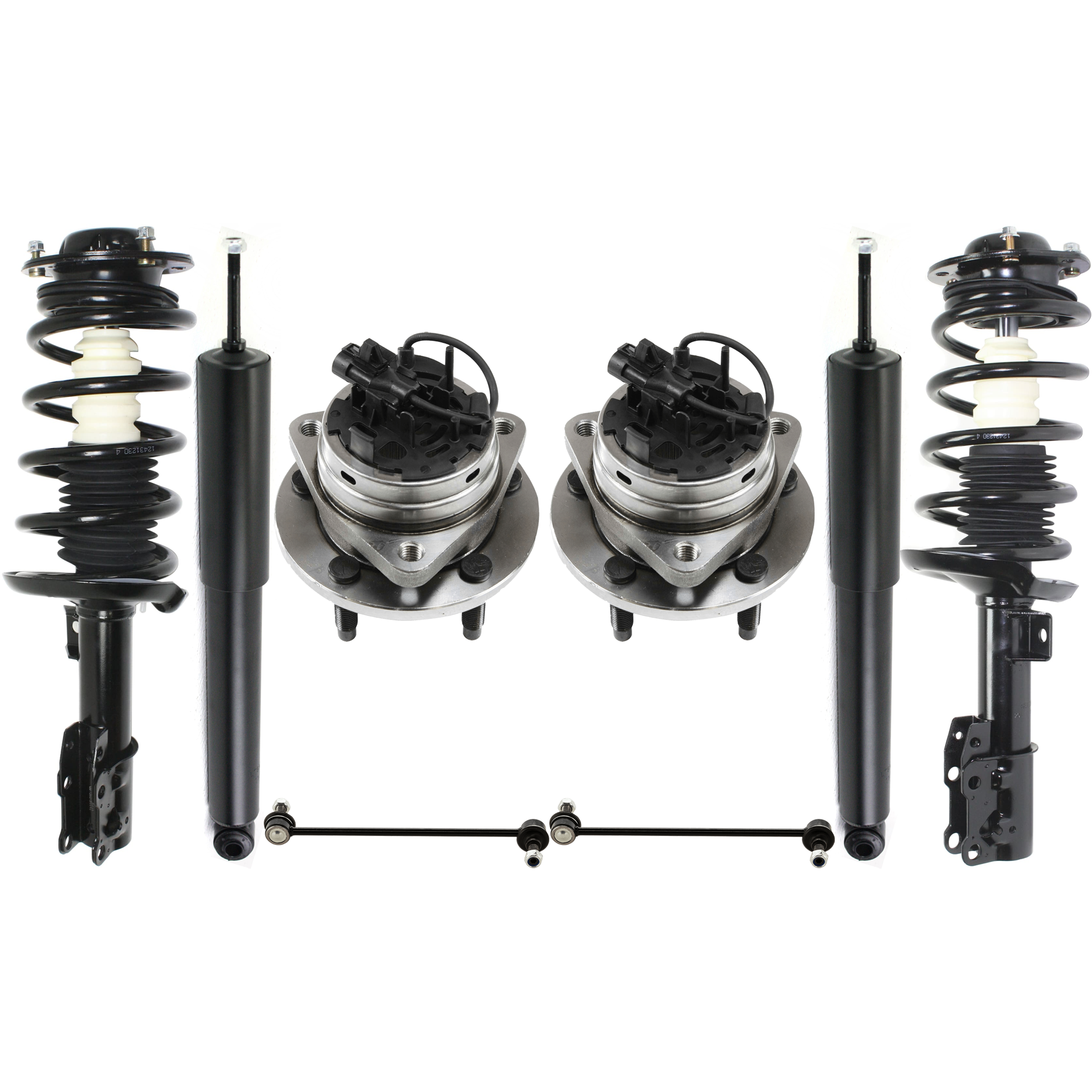 AM MALIBU 04-09 FRONT AND REAR SHOCK ABSORBER AND STRUT ASSEMBLY RH AND LH 8 pc kit with Sway Bar Links and Wheel Hubs SKU KIT 072324 C343 OEM 10363555-10363556-19152953-158