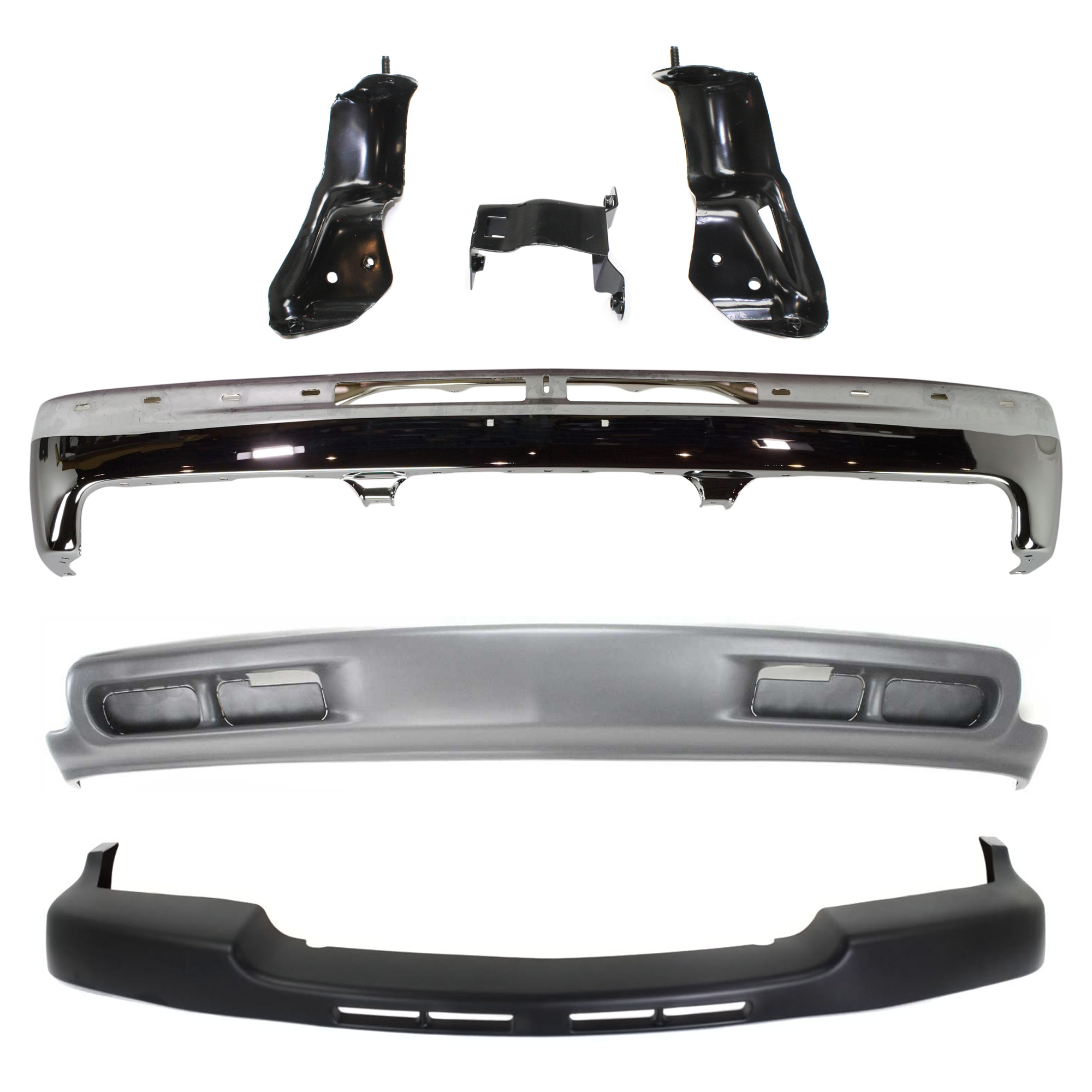 AM SILVERADO 2500 HD 3500-01-02 FRONT BUMPER 6 pc kit Chrome Bumper Trim Bumper Bracket and Valance SKU KIT 072324 C358 Partslink GM1002376 GM1061102 GM1051106 GM1092168 OEM 12336026 Performance 15746399