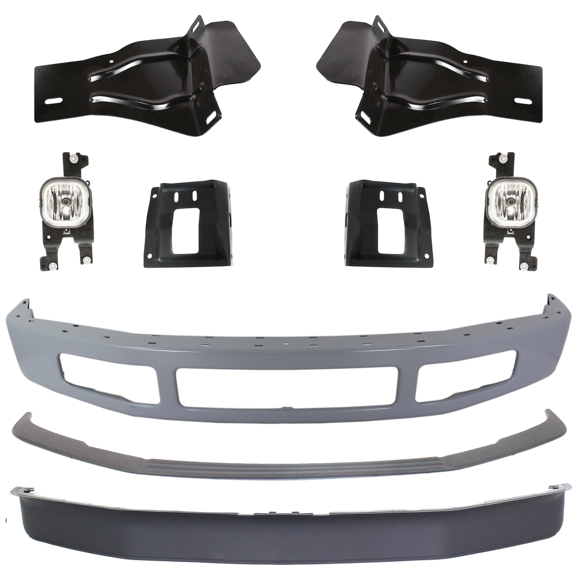 AM F 250 F 350 SUPER DUTY 08-10 FRONT BUMPER 9 pc kit Paint to Match w Valance Bumper Trim Fog Light and Bumper Bracket SKU KIT 072324 C35 Partslink FO1002403 FO1066174 FO1067174 FO1066173 FO1067173 FO1044103 FO1093116 OEM 8C3Z17757CPTM 8C3Z17B837A 8C3Z