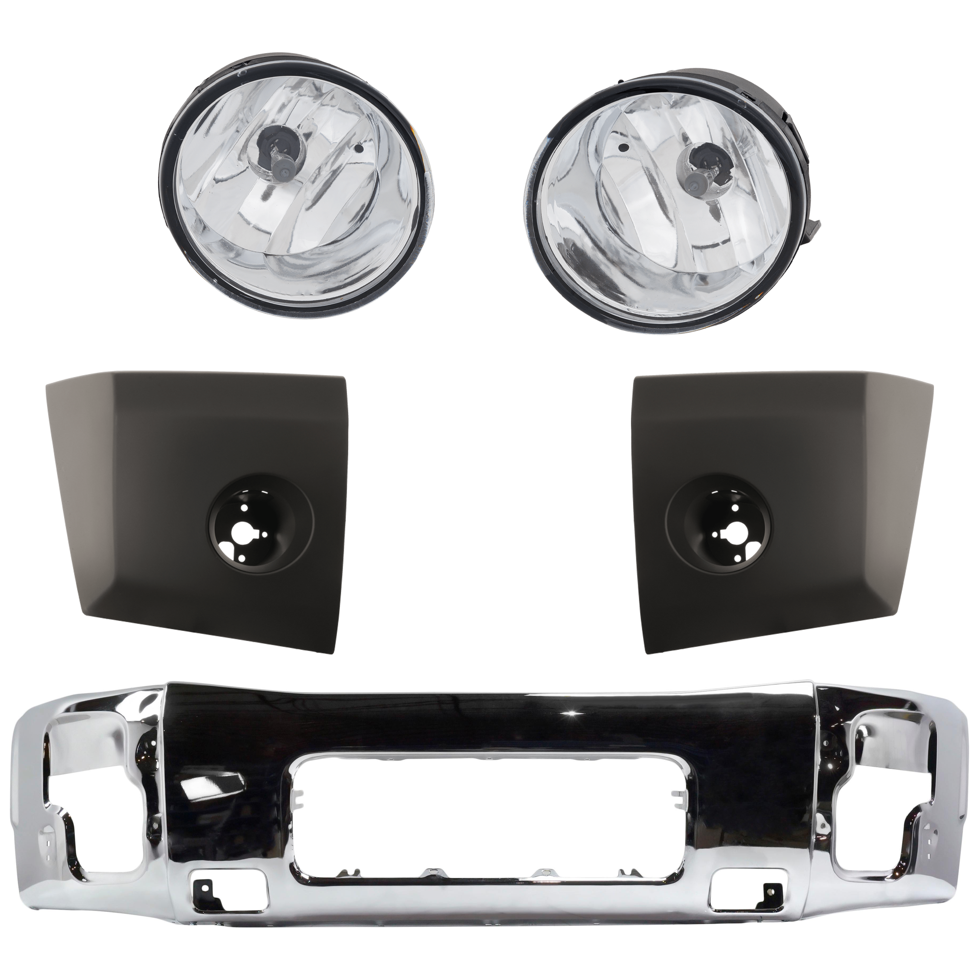 AM ARMADA 05-07 TITAN 04-07 FRONT BUMPER 4 pc. Kit w Bumper End and Fog Light SKU KIT 072324 C367 Partslink NI1002136 NI1005147 NI1004147 NI2592119 NI2593119 OEM 62022ZR08A 620247S220-620257S2