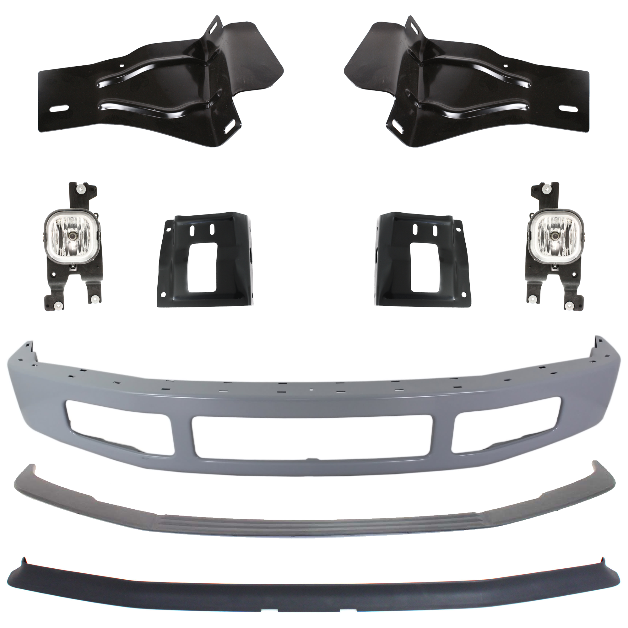AM F 250 F 350 SUPER DUTY 08-10 FRONT BUMPER 9 pc kit Paint to Match w Bumper Trim Valance Fog Light and Bumper Bracket SKU KIT 072324 C36 Partslink FO1002403 FO1066174 FO1067174 FO1066173 FO1067173 FO1044103 FO1093114 OEM 8C3Z17757CPTM 8C3Z17B837A 8C3Z