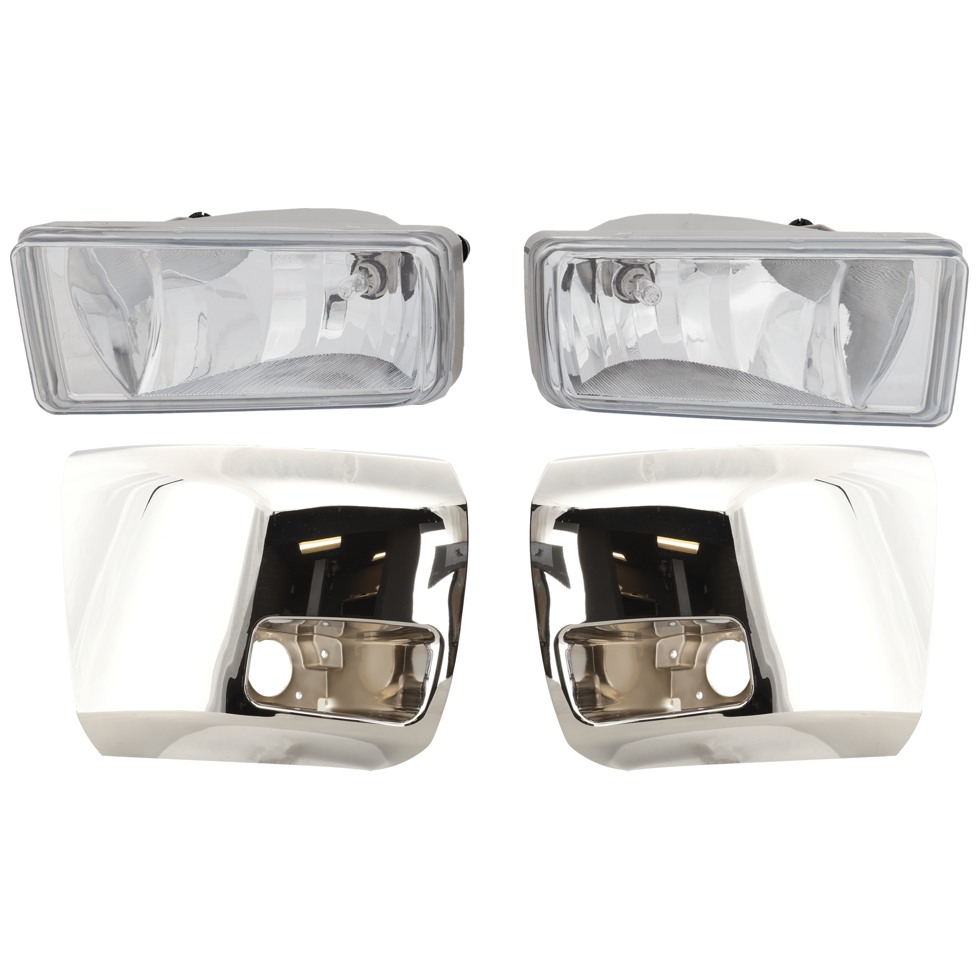 AM SILVERADO 1500-07-13 FRONT BUMPER END RH AND LH Chrome 4 pc Kit with Fog Light SKU KIT 072324 C392 Partslink GM1004156 GM1005156 GM2593160 GM2592160 OEM 20985757-20985758-22872763-228