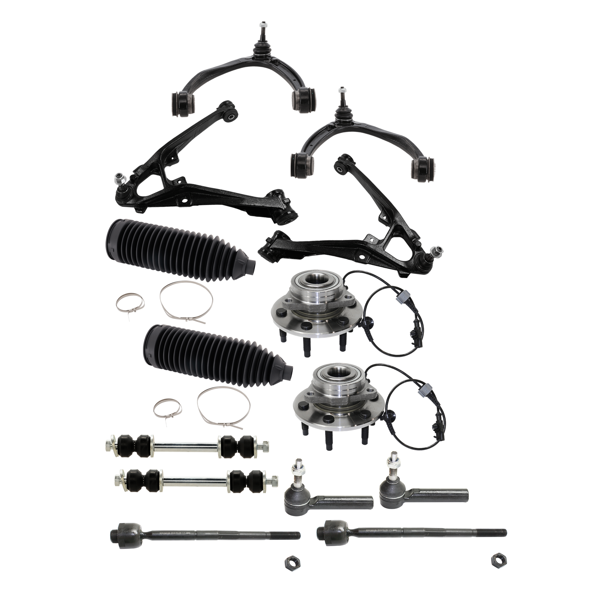 AM SILVERADO 1500 SIERRA 1500-07-13 FRONT CONTROL ARM RH AND LH Upper and Lower w ball joint s 14 pc Kit with Wheel Hub Tie Rod End Sway Bar Link Steering Rack Boot SKU KIT 072324 C39 OEM 15096197-25812725-15096198-258