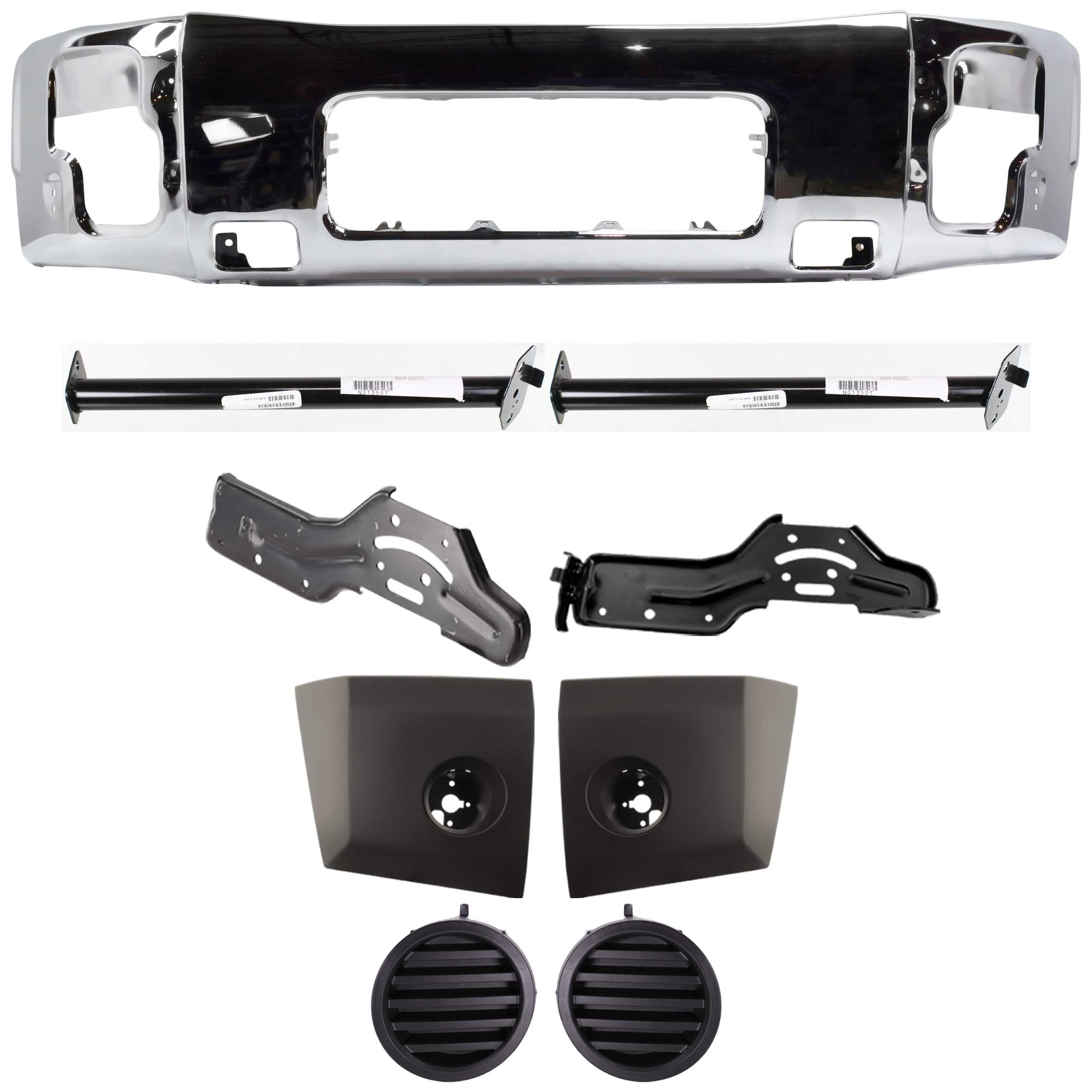 AM ARMADA 05-07 TITAN 04-07 FRONT BUMPER 9 pc. Kit w Bumper Bracket Bumper End and Fog Light Cover SKU KIT 072324 C42 Partslink NI1002136 NI1032104 NI1067130 NI1066130 NI1005147 NI1004147 NI1039108 NI1038108 OEM 62022ZR08A 622227S200-62214ZJ0