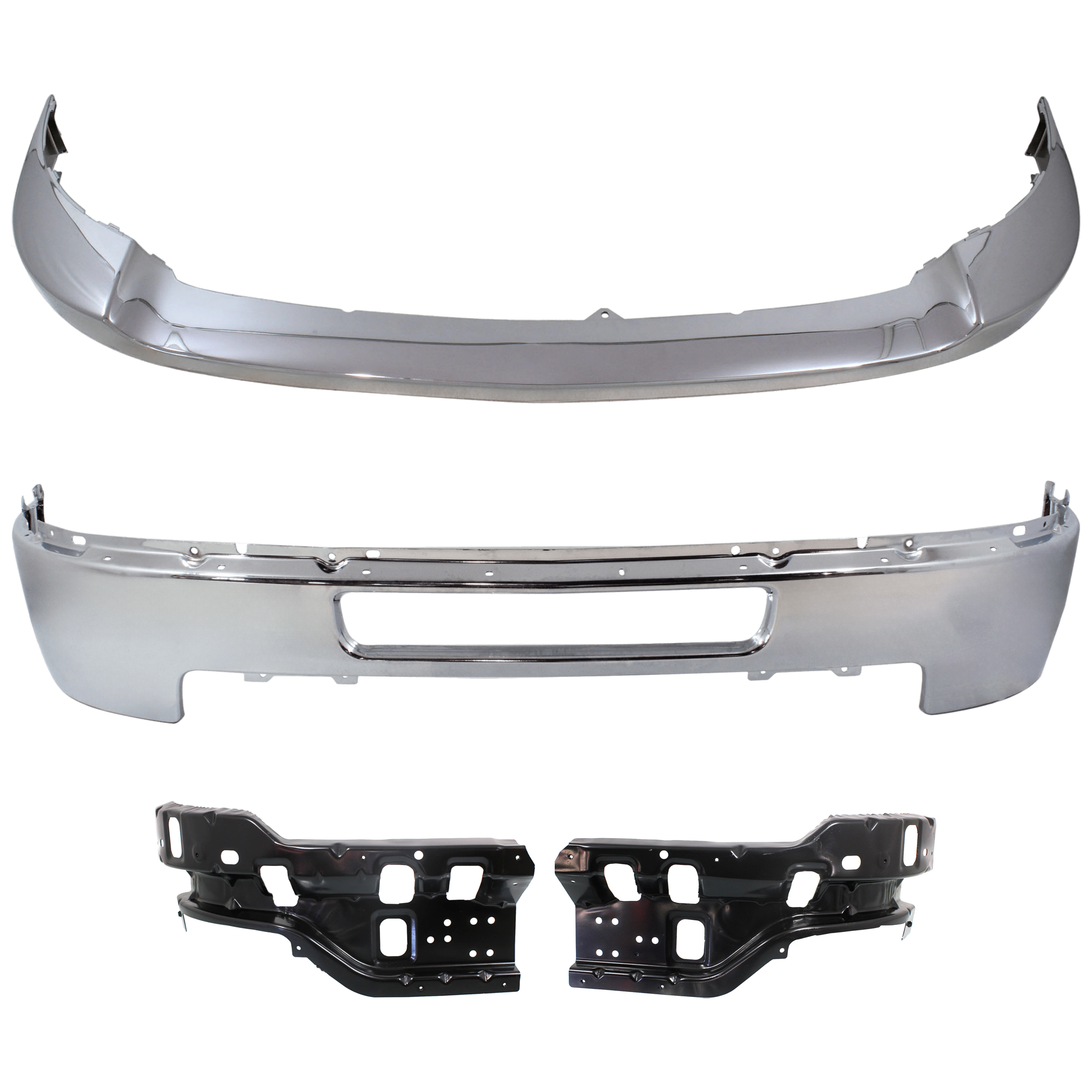 AM SILVERADO 2500-3500 HD 11-14 FRONT BUMPER 4 pc kit Chrome w Bumper Trim and Bumper Bracket SKU KIT 072324 C434 Partslink GM1002838 GM1066193 GM1067193 GM1014106 OEM 25832522-25883351-25883350-258