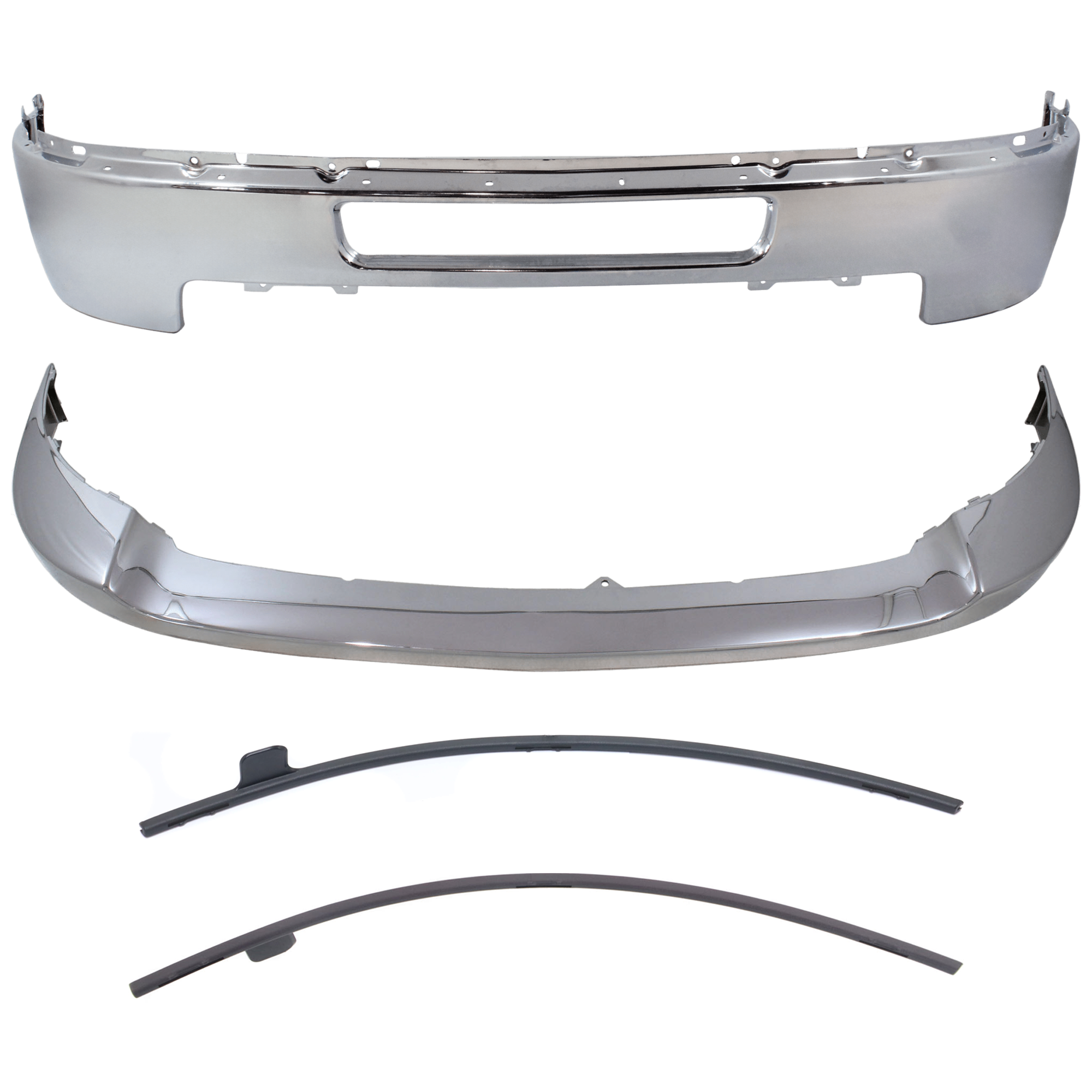 AM SILVERADO 2500-3500 HD 11-14 FRONT BUMPER 4 pc kit Chrome w Bumper Trim and Bumper Bracket SKU KIT 072324 C435 Partslink GM1002838 GM1088178 GM1089178 GM1014106 OEM 25832522-25883358-25883359-258