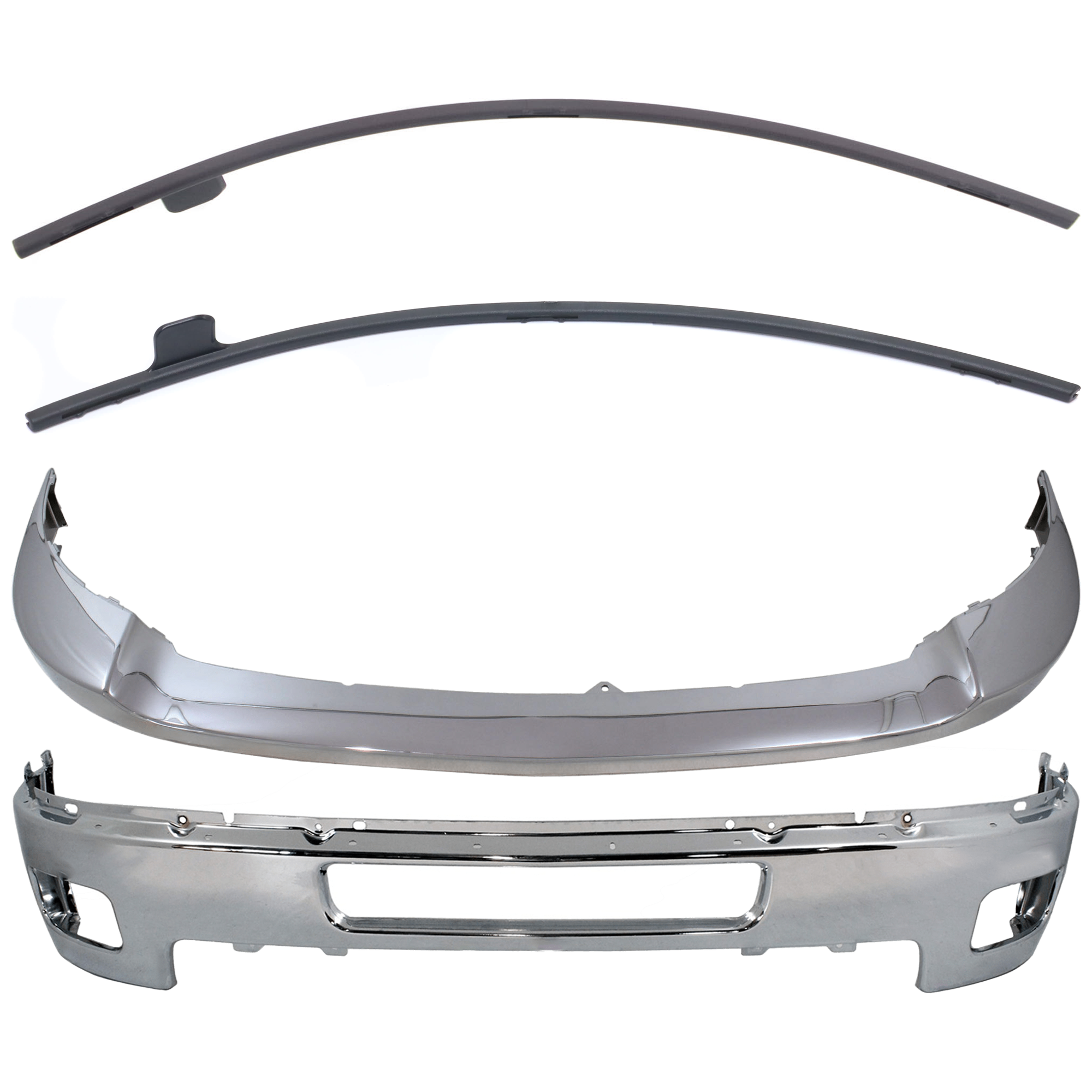 AM SILVERADO 2500-3500 HD 11-14 FRONT BUMPER 4 pc kit Chrome w Bumper Trim SKU KIT 072324 C436 Partslink GM1002837 GM1088178 GM1089178 GM1014106 OEM 25883349-25883358-25883359-258
