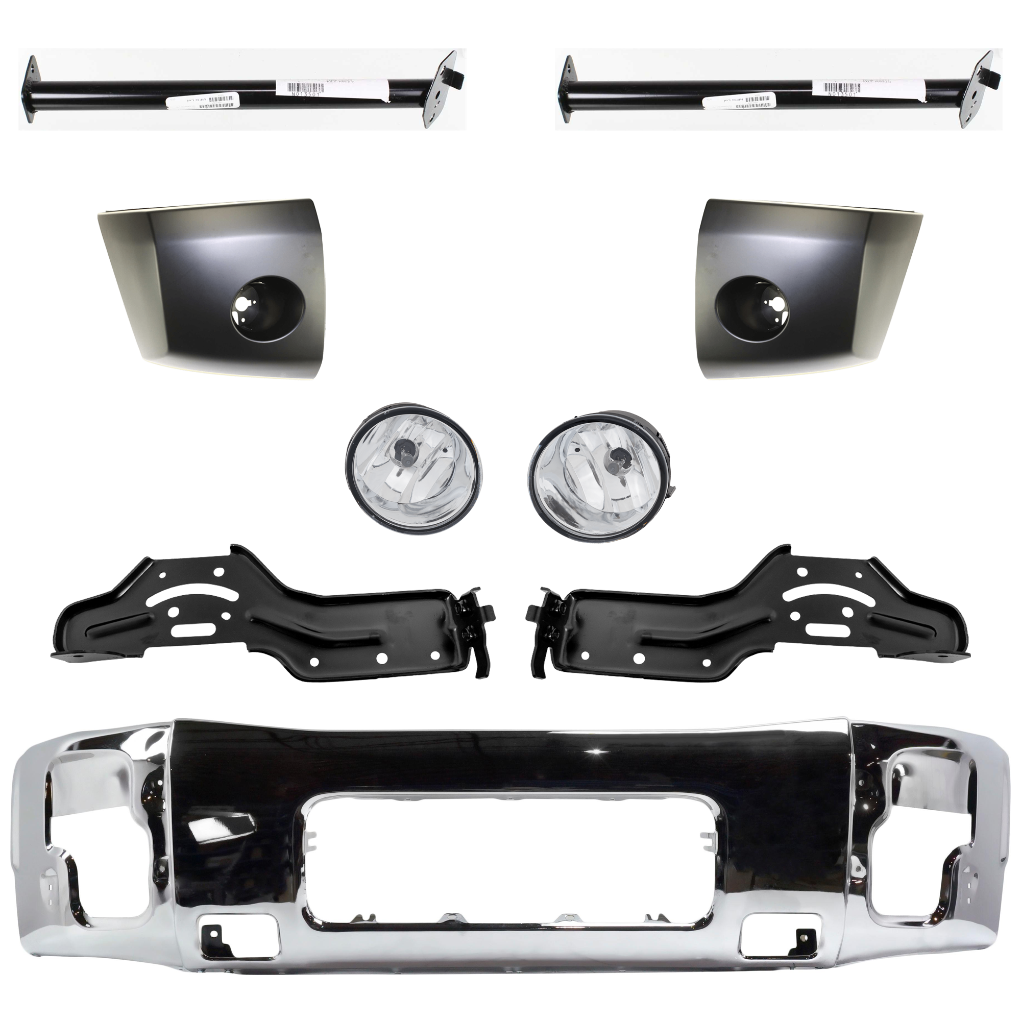 AM ARMADA 05-07 TITAN 04-07 FRONT BUMPER 8 pc. Kit w Bumper Bracket Bumper End and Fog Light SKU KIT 072324 C43 Partslink NI1002136 NI1032104 NI1067130 NI1066130 NI1005147 NI1004147 NI2592119 NI2593119 OEM 62022ZR08A 622227S200-62214ZJ0
