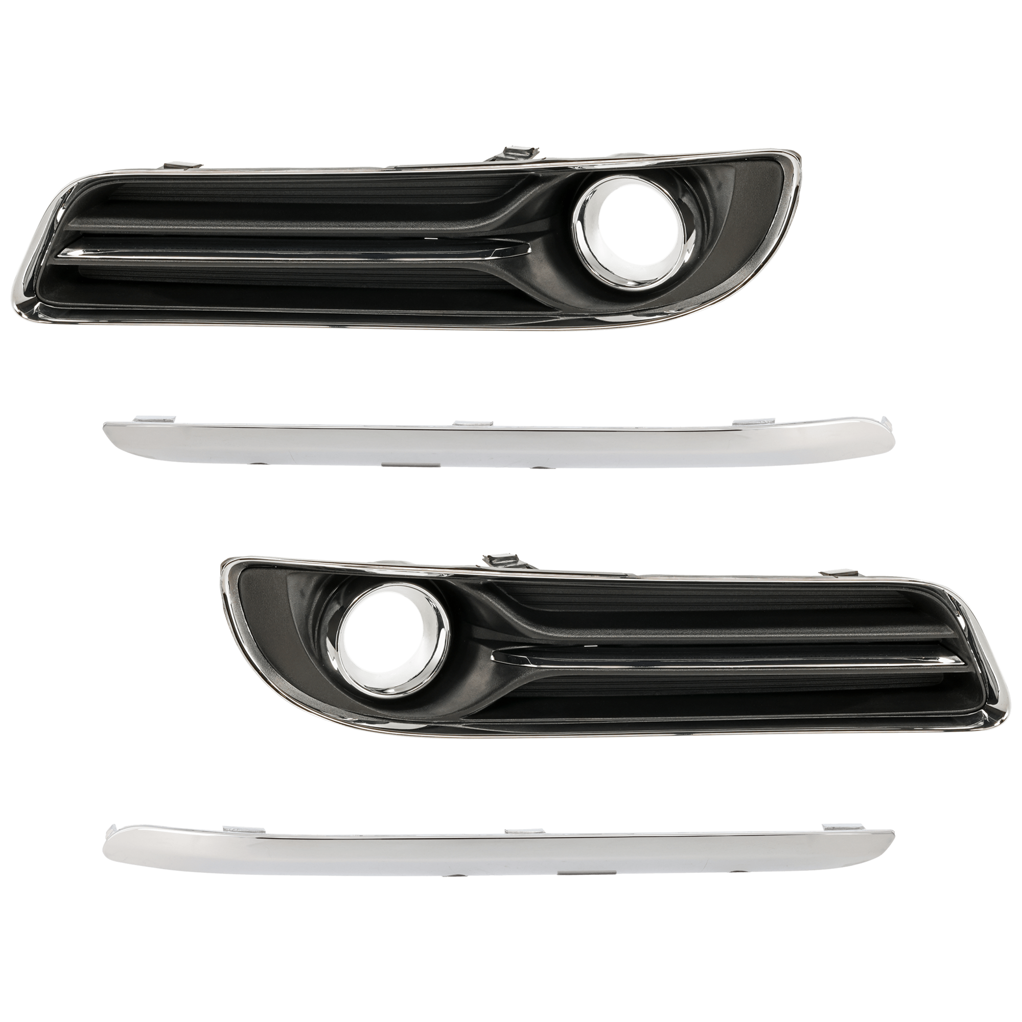 AM CHRYSLER 300-11-14 FRONT FOG LAMP MOLDING RH 4 pc kit Black w Chrome Trim w ACC Exc. SRT 8 Model SKU KIT 072324 C450 Partslink CH1038126 CH1039126 CH1047103 CH1046103 OEM 68127946AB 68127947AB 68127940