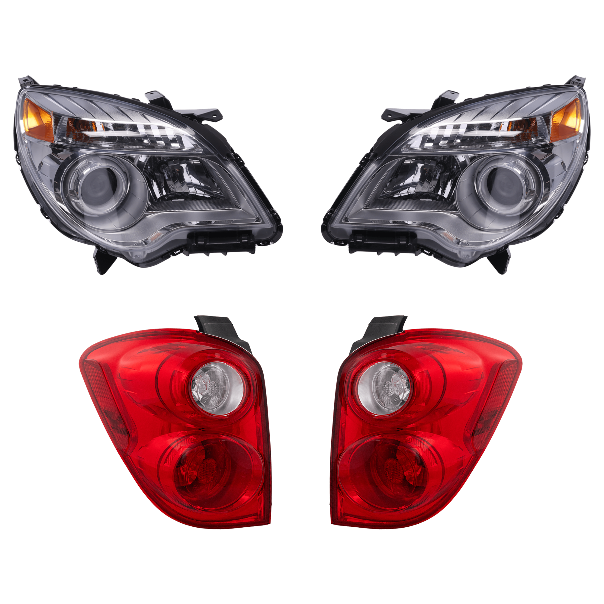 AM EQUINOX 10-15 HEAD LAMP RH AND LH 4 pc Kit with Tail Light SKU KIT 072324 C470 Partslink GM2502352 GM2502338 GM2503352 GM2800242 GM2801242 OEM 23308256-23383340-23308253-232
