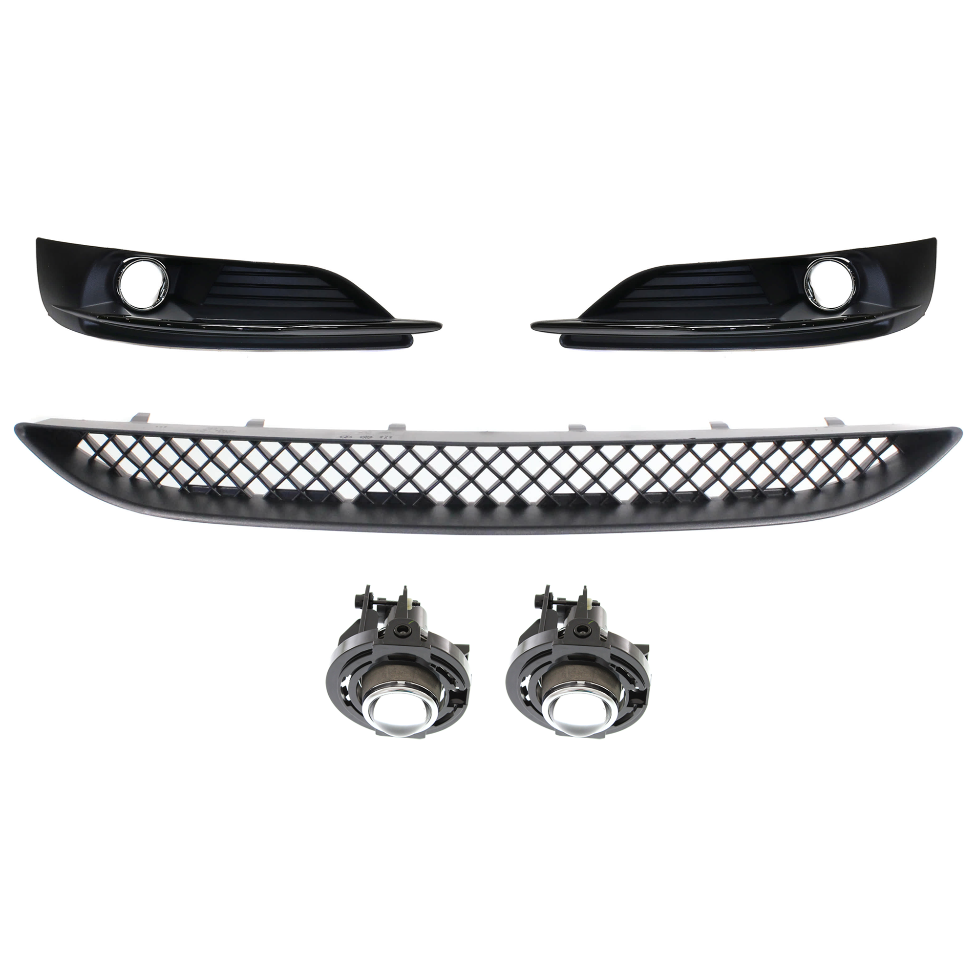 AM CHRYSLER 200-11-14 FRONT FOG LAMP MOLDING RH AND LH 5 pc kit Textured Black with Bumper Grille and Fog Light SKU KIT 072324 C471 Partslink CH1038124 CH1039124 CH1036118 OEM 68082052AB 68082053AB 68082051