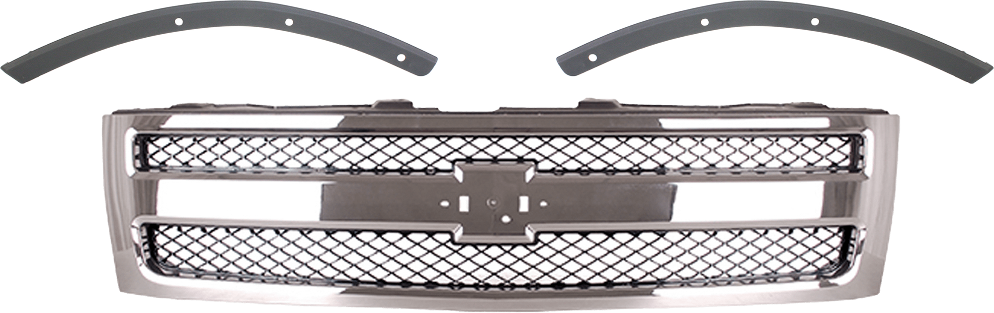 AM SILVERADO 1500-07-13 GRILLE 3 pc Kit Plastic Chrome Shell Black Insert Factory Installed Excludes 2007 Classic SKU KIT 072324 C542 Partslink GM1200572 GM1088172 GM1089172 OEM 25810707-19303978-22849840-151