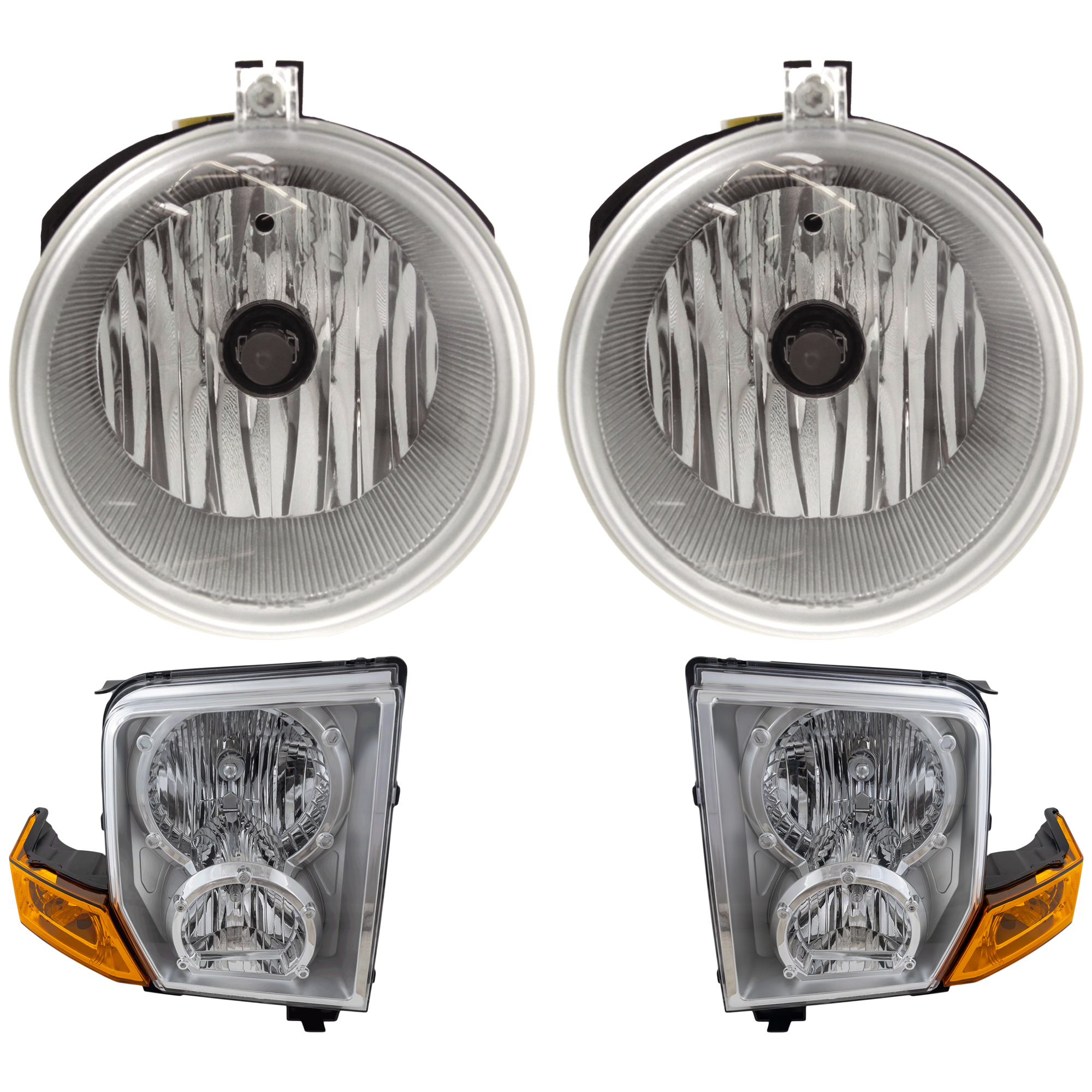 AM COMMANDER 06-10 HEAD LAMP RH AND LH 4 pc Kit with Fog Light SKU KIT 072324 C545 OEM 55396536AI 55396537AI 4805859A