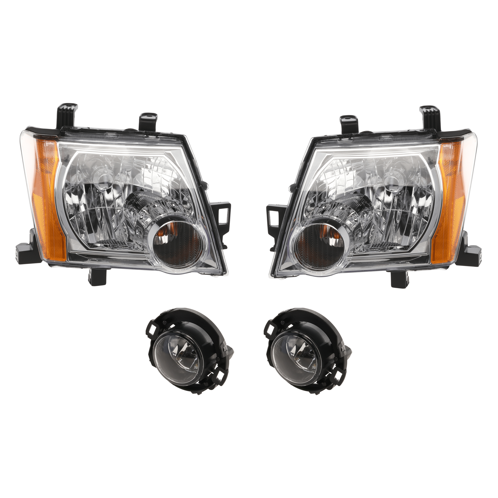 AM XTERRA 05-15 HEAD LAMP RH AND LH 4 pc Kit with Fog Light SKU KIT 072324 C555 Partslink NI2502161 NI2503161 NI2590102 OEM 26010EA025-26060EA025-26150EA0