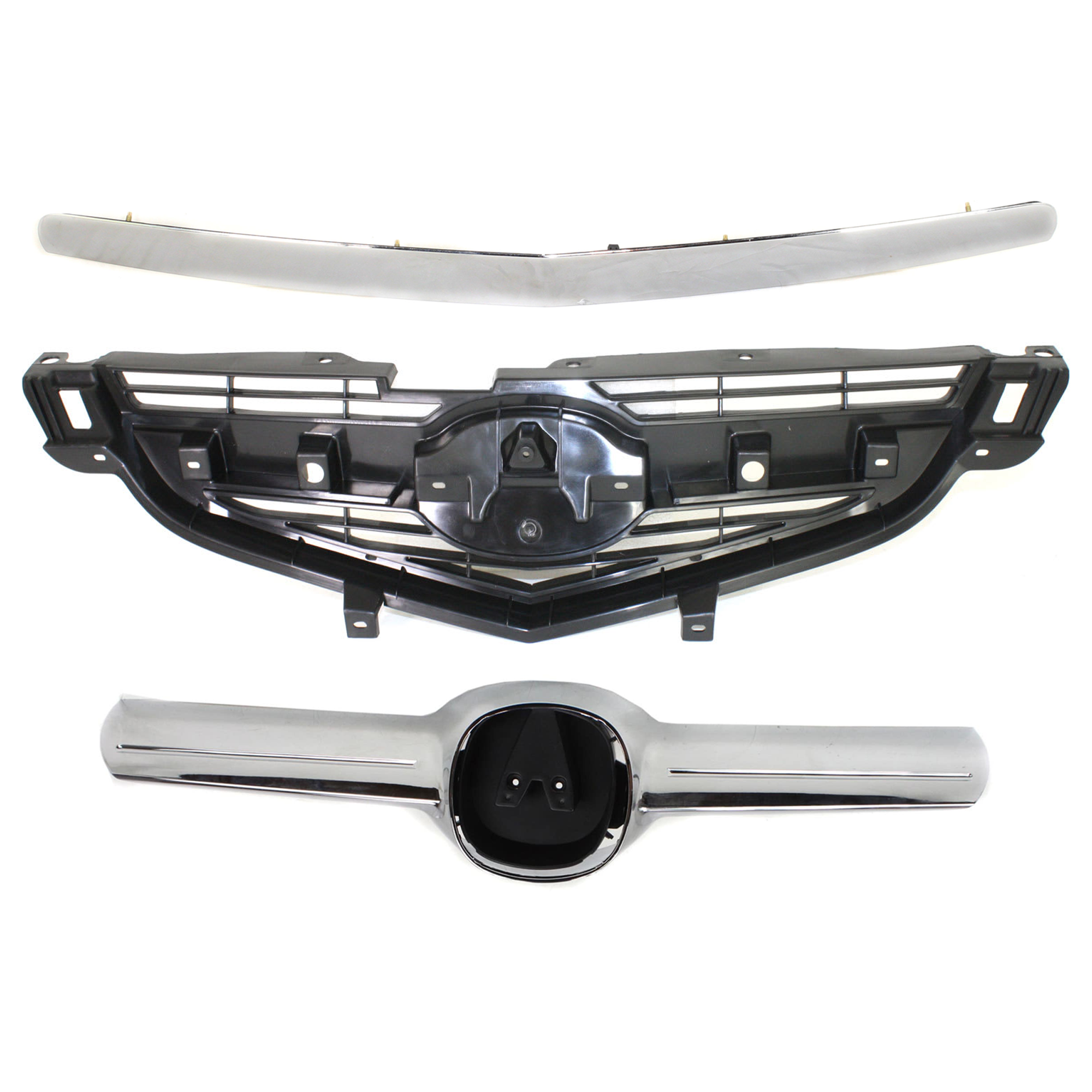AM TL 04-06 HOOD MOLDING 3 pc Kit with Grille Trim and Grille Assembly SKU KIT 072324 C565 Partslink AC1235101 AC1200109 AC1203100 OEM 75120SEPA00-71120SEPA00-75705S