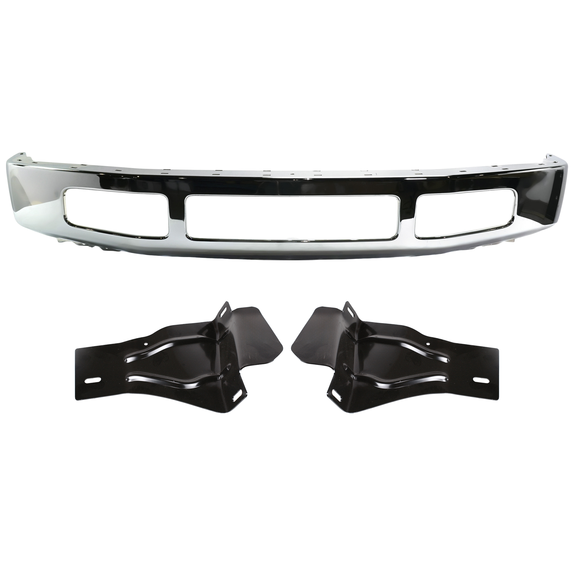 AM F 250 F 350 SUPER DUTY 08-10 FRONT BUMPER 3 pc kit Chrome w Bumper Bracket SKU KIT 072324 C566 Partslink FO1002406 FO1066174 FO1067174 OEM 8C3Z17757B 8C3Z17B837A 8C3Z17B