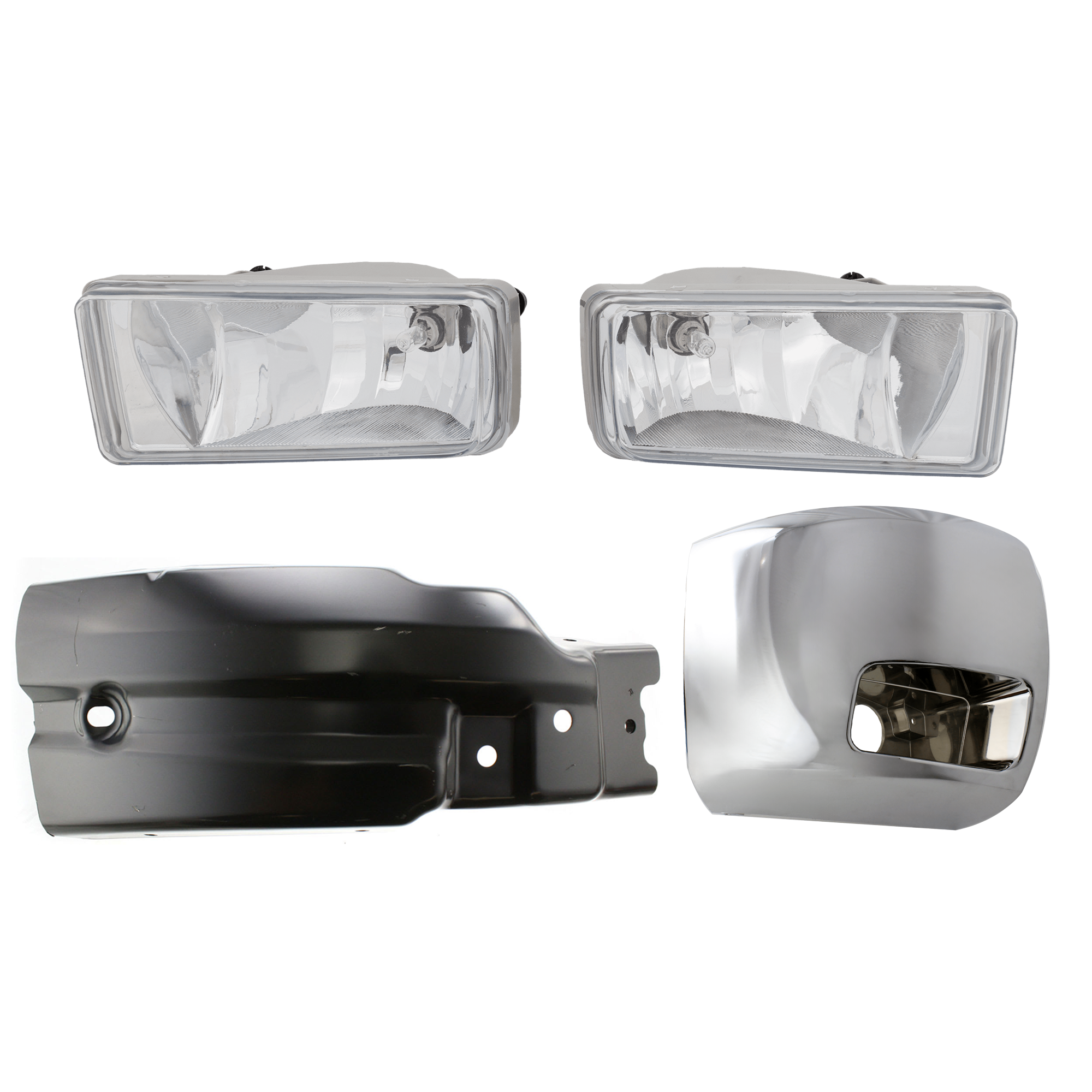 AM SILVERADO 2500 HD 3500 HD 07-12 FRONT BUMPER END RH AND LH Chrome 4 pc Kit with Fog Light SKU KIT 072324 C568 Partslink GM1005148 GM1017108 GM2593160 GM2592160 OEM 15839252-22737639-22872763-228
