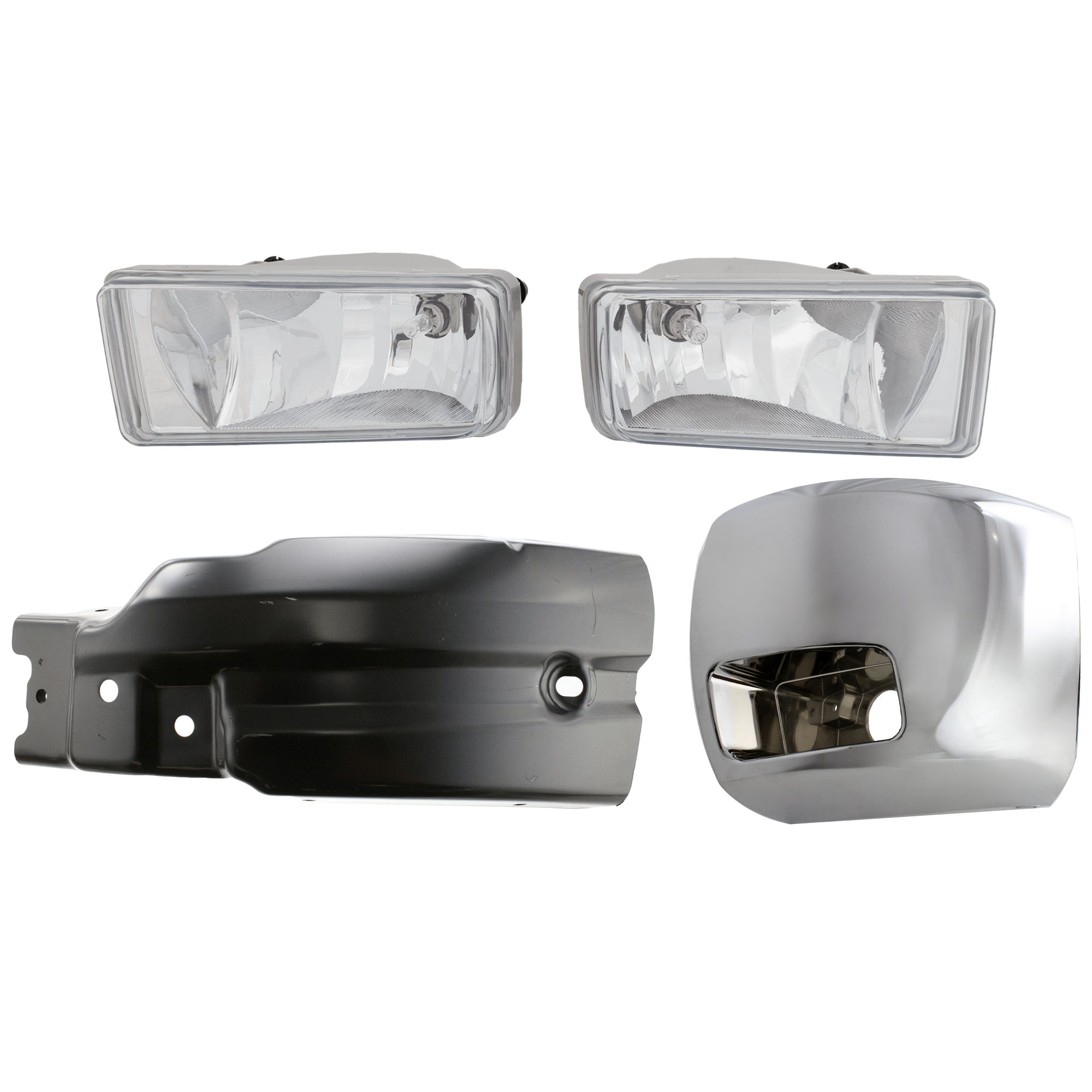 AM SILVERADO 2500 HD 3500 HD 07-12 FRONT BUMPER END RH AND LH Chrome 4 pc Kit with Fog Light SKU KIT 072324 C569 Partslink GM1004148 GM1016108 GM2593160 GM2592160 OEM 15839251-22737638-22872763-228