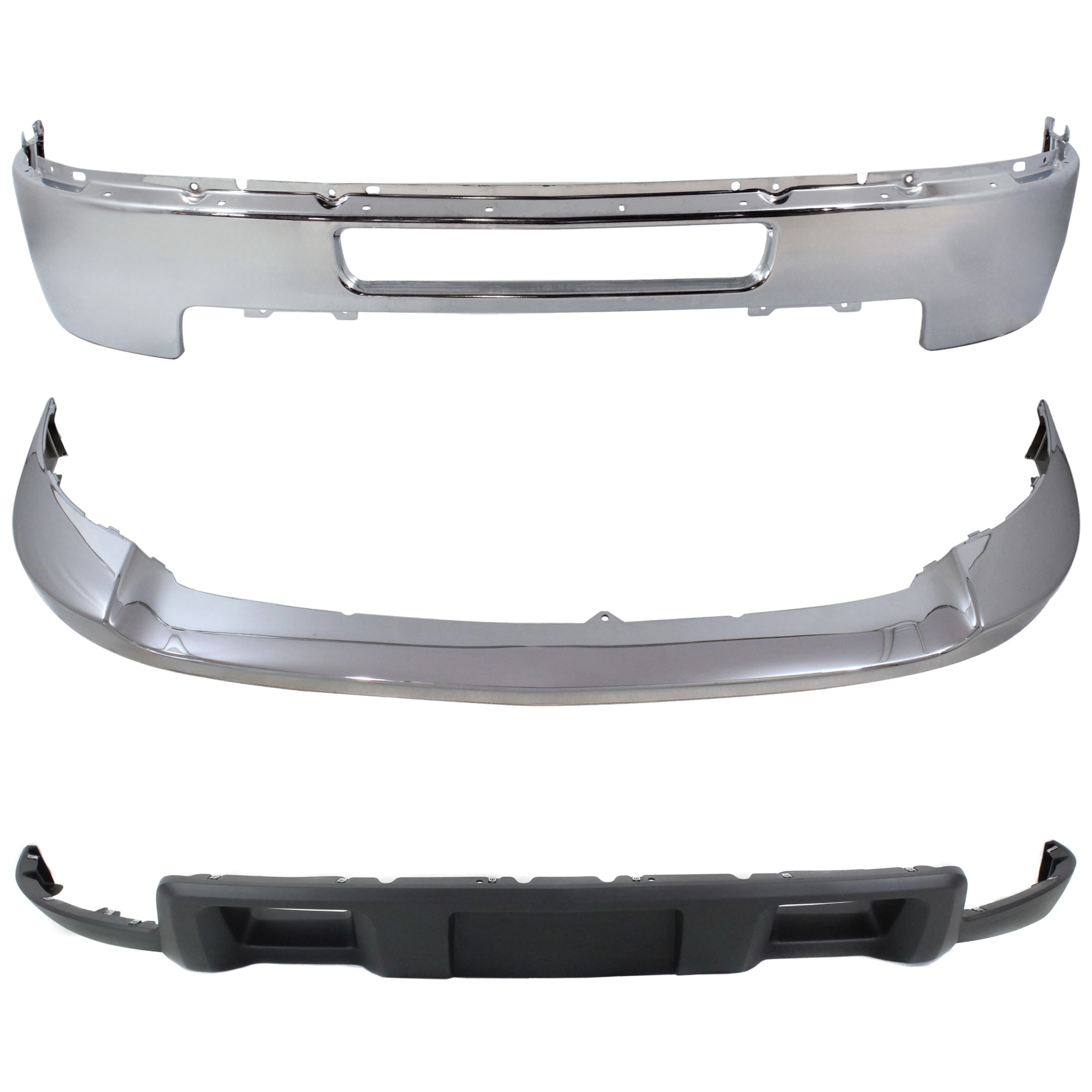 AM SILVERADO 2500-3500 HD 11-14 FRONT BUMPER 3 pc kit Chrome w Bumper Trim and Valance SKU KIT 072324 C631 Partslink GM1002838 GM1014106 GM1092213 OEM 25832522-25883355-19370763